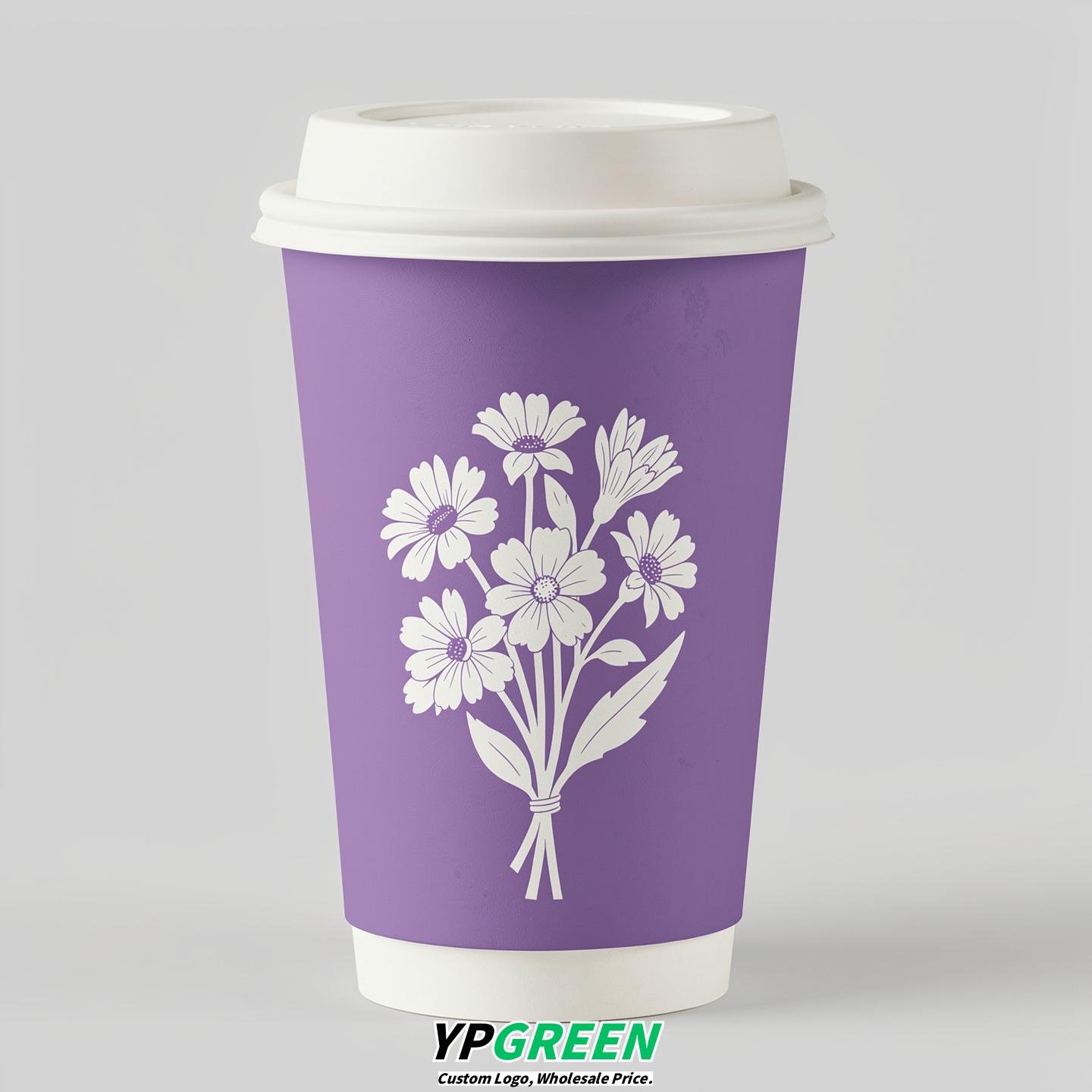 Periwinkle Floral Paper Cups with Lids 8-24oz