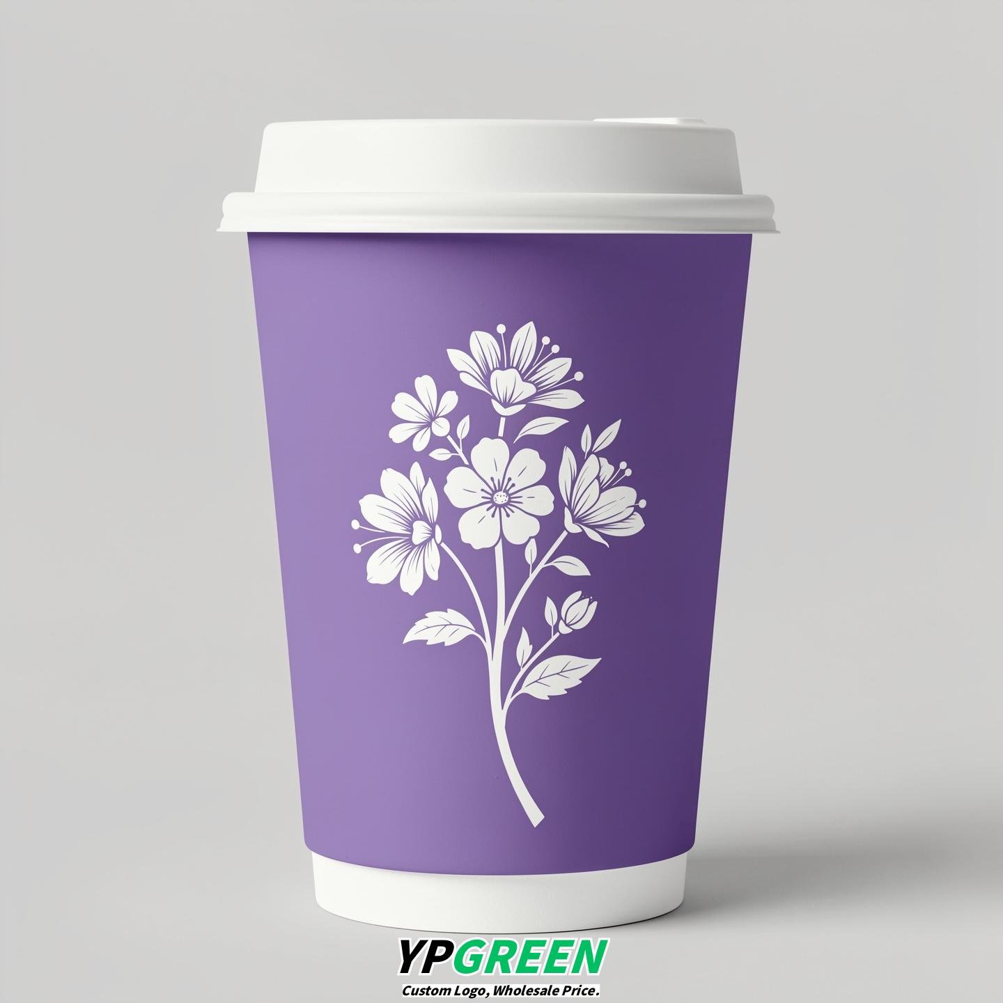 Periwinkle Floral Paper Cups with Lids 8-24oz