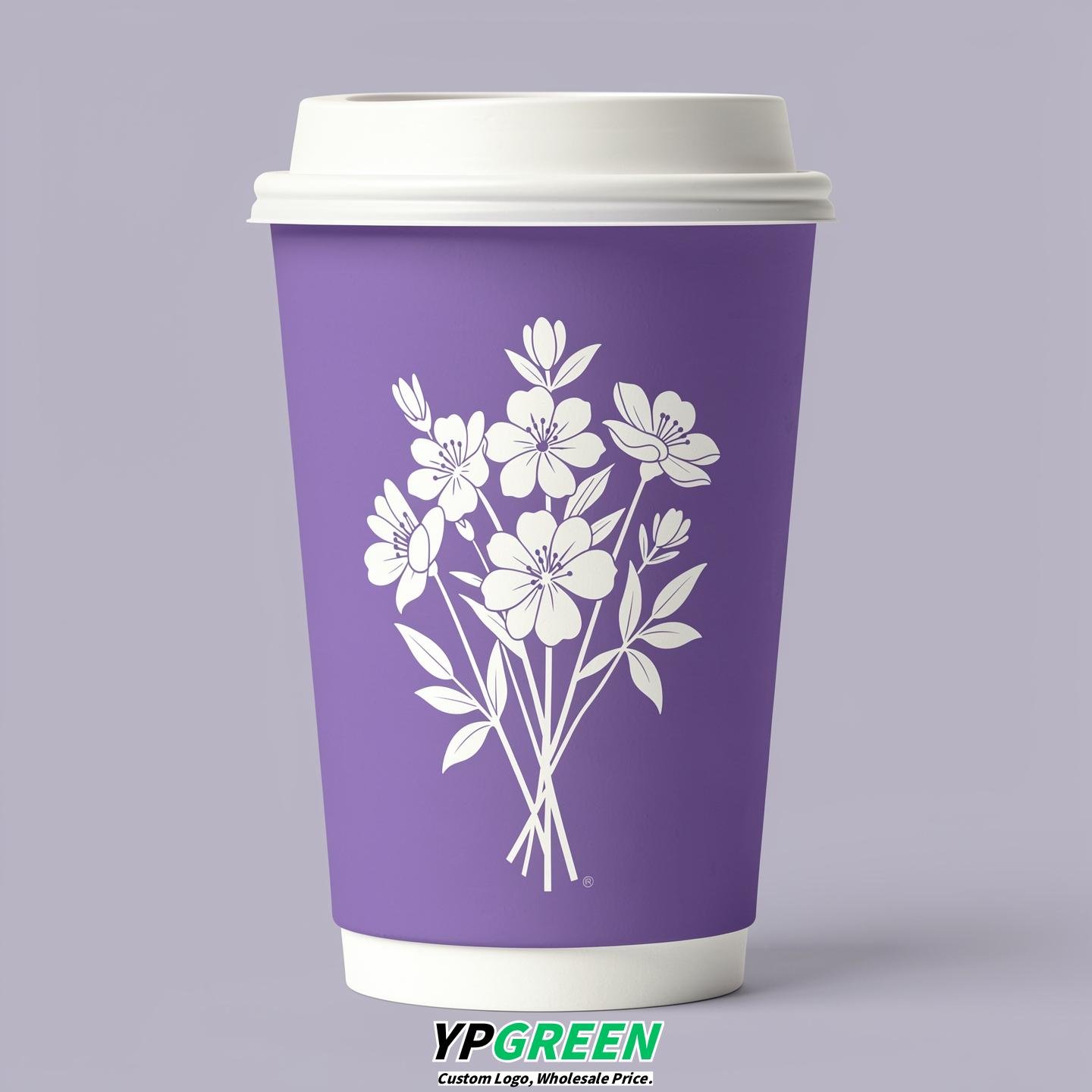 Periwinkle Floral Paper Cups with Lids 8-24oz