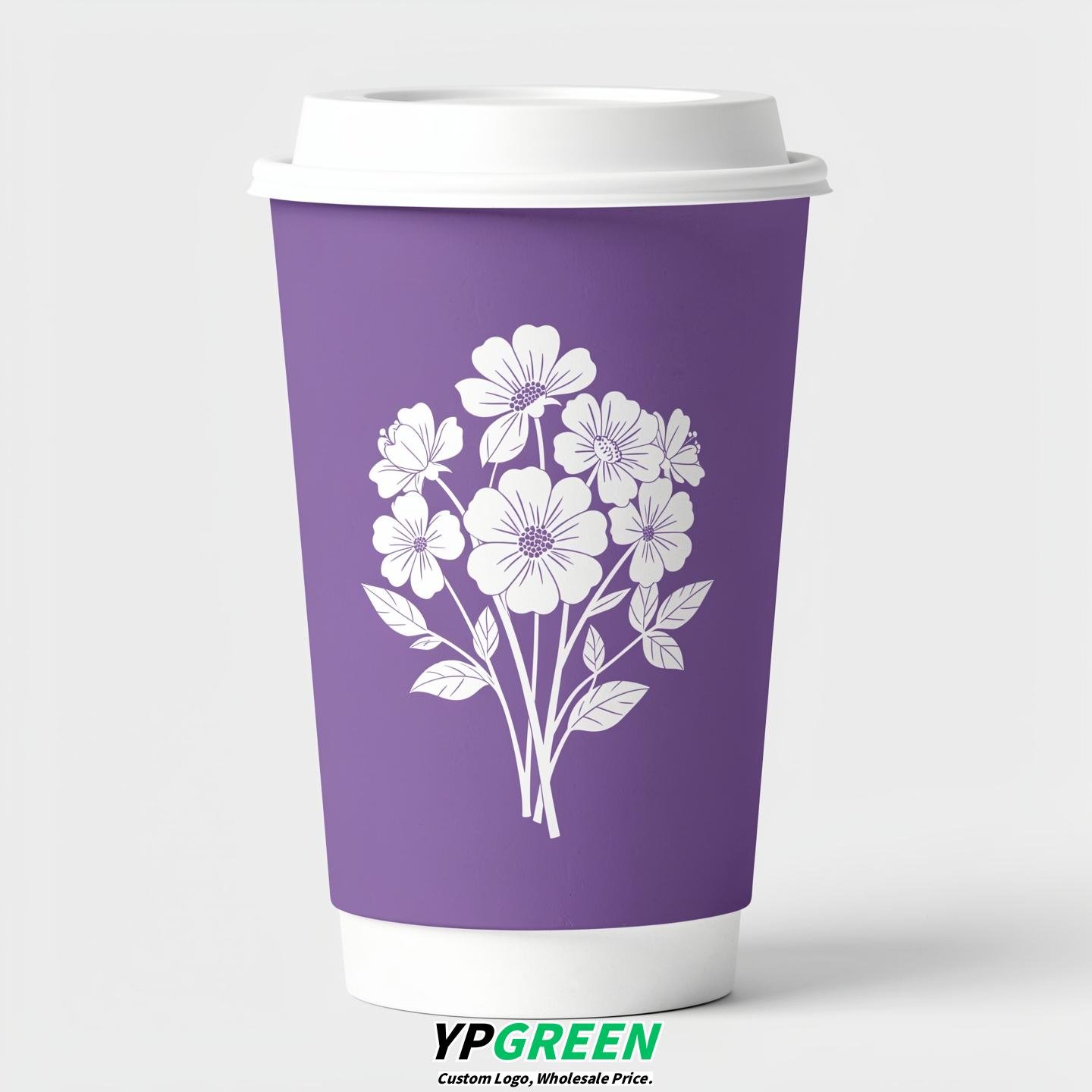 Periwinkle Floral Paper Cups with Lids 8-24oz