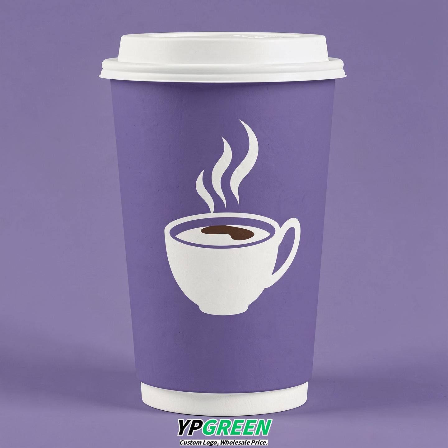 Periwinkle Hot Coffee Icon Paper Cups - Disposable Steaming Coffee Design