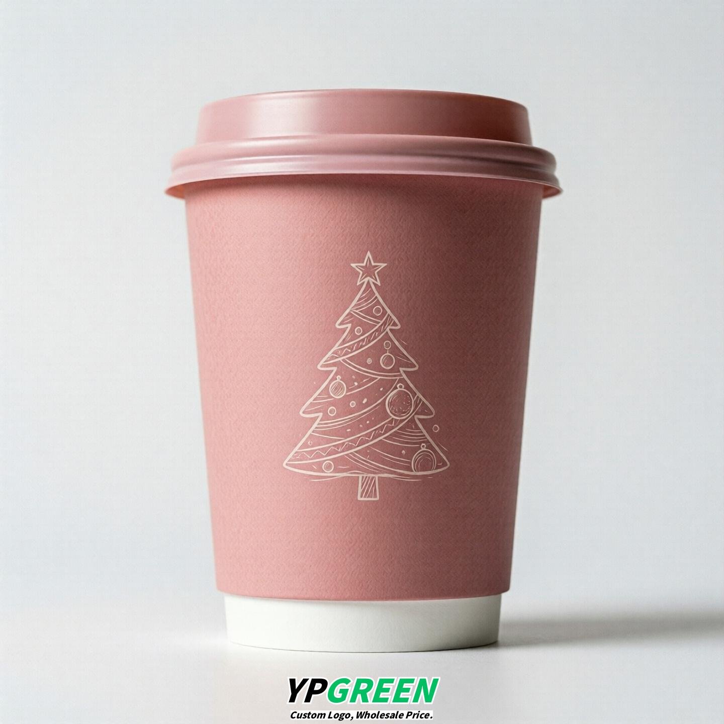 Pink Paper Cups with Christmas Design 8-24oz