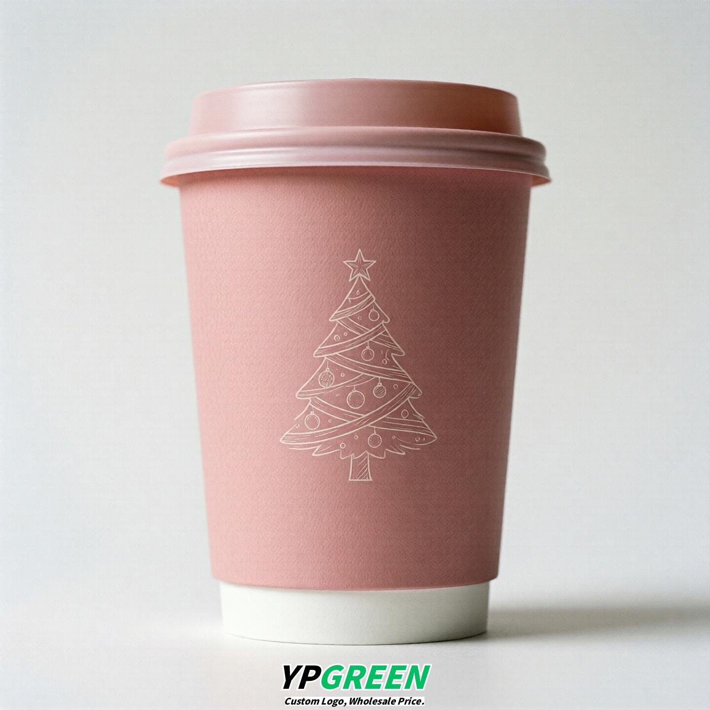 Pink Paper Cups with Christmas Design 8-24oz