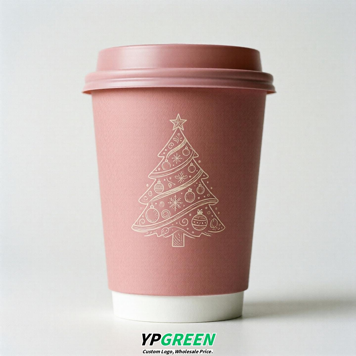 Pink Paper Cups with Christmas Design 8-24oz