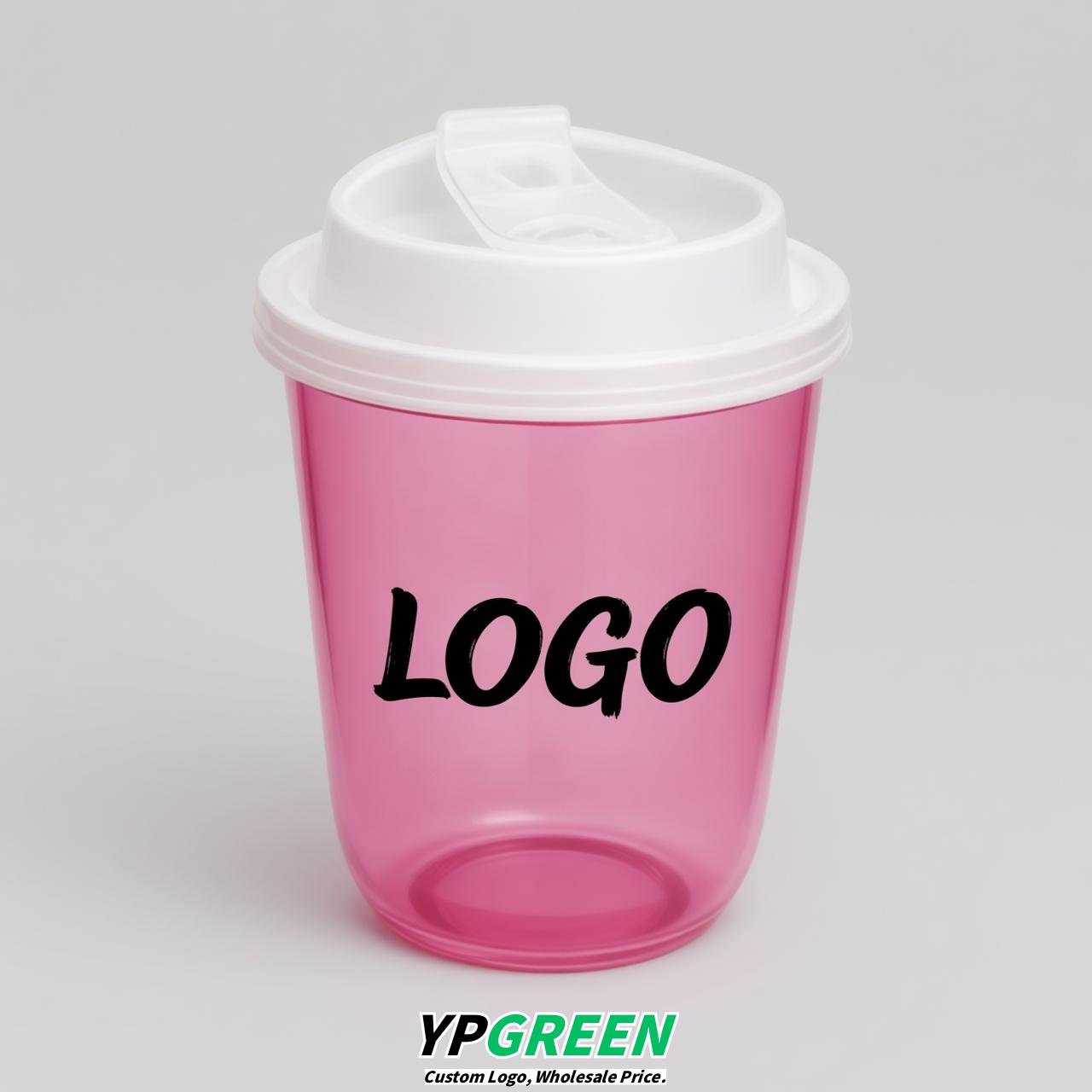 Pink U Shape Cups with Lid - Custom Logo PP & PET Plastic Disposable