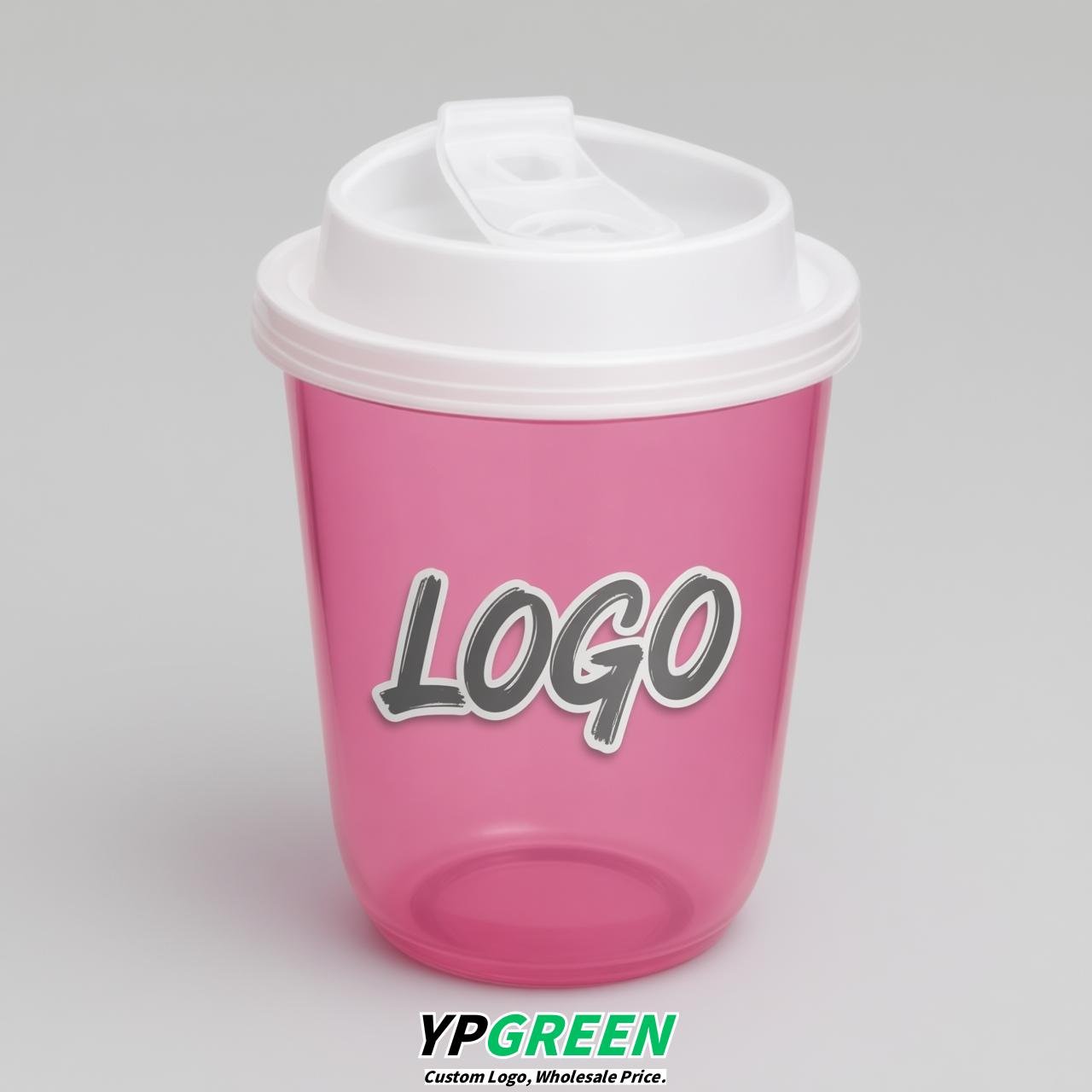 Pink U Shape Cups with Lid - Custom Logo PP & PET Plastic Disposable