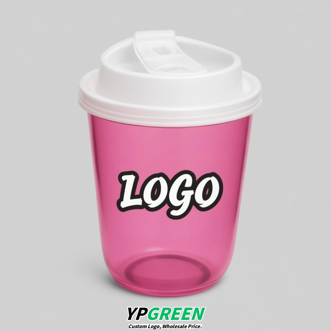 Pink U Shape Cups with Lid - Custom Logo PP & PET Plastic Disposable