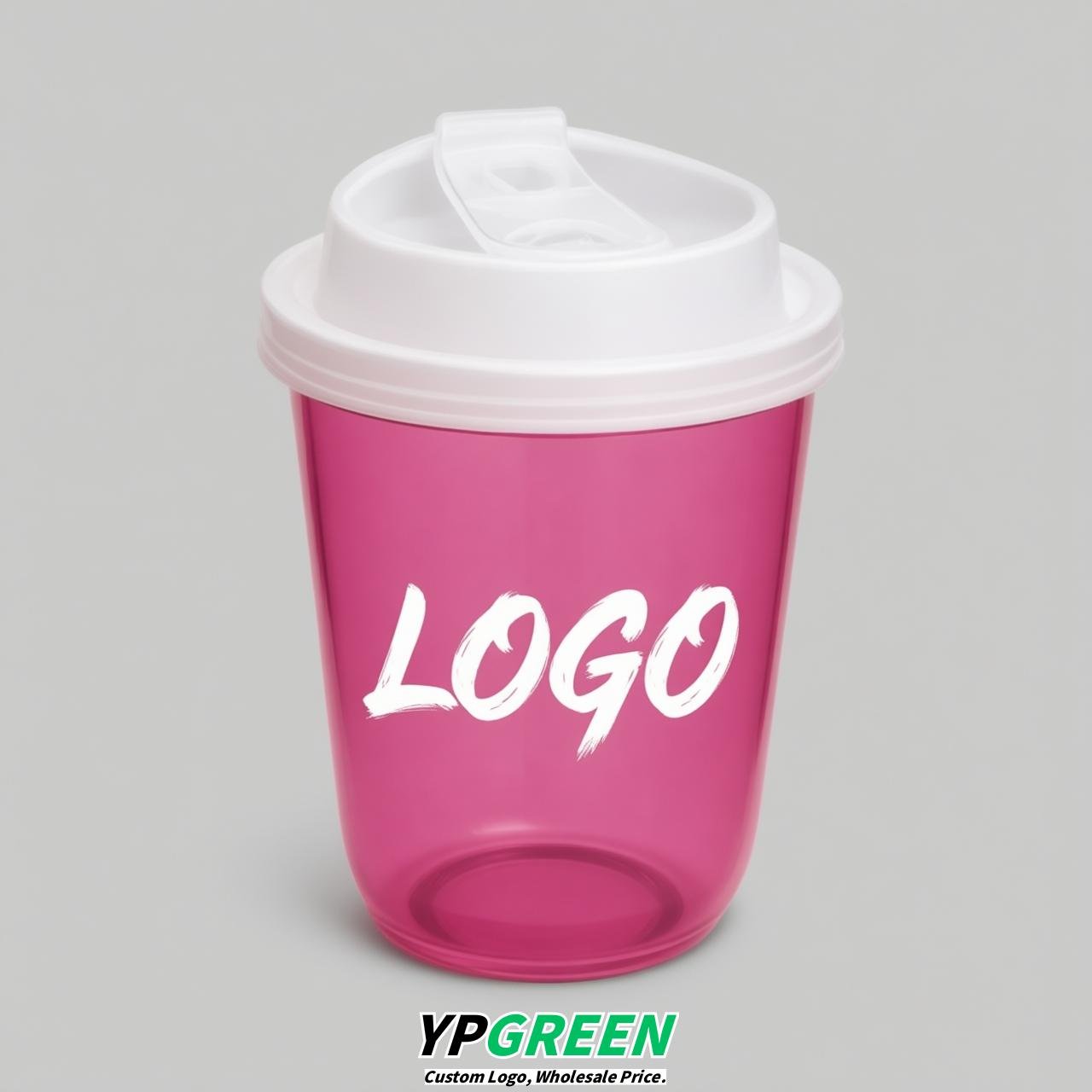 Pink U Shape Cups with Lid - Custom Logo PP & PET Plastic Disposable