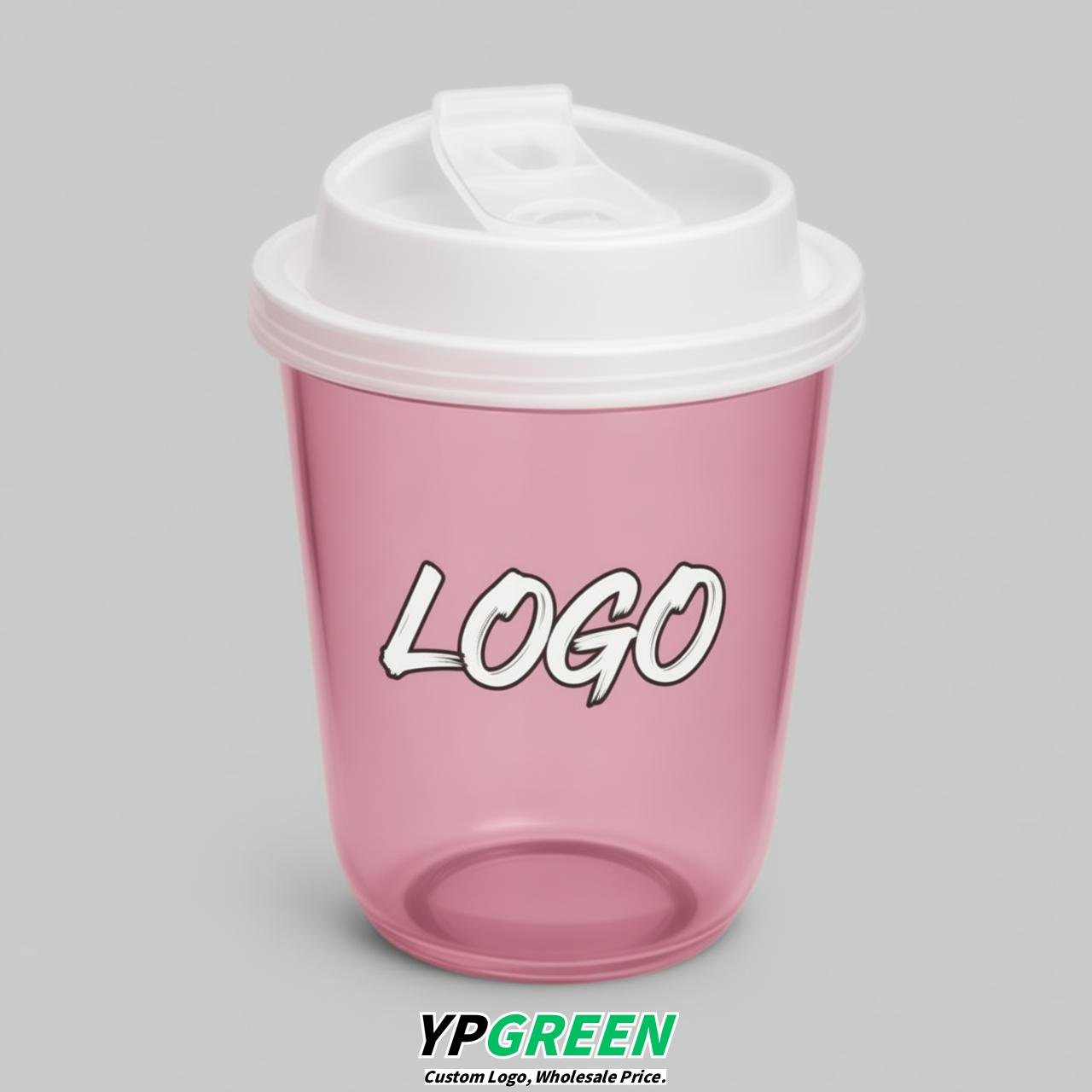 Pink U Shape Cups with Lid - Custom Logo PP & PET Plastic Disposable