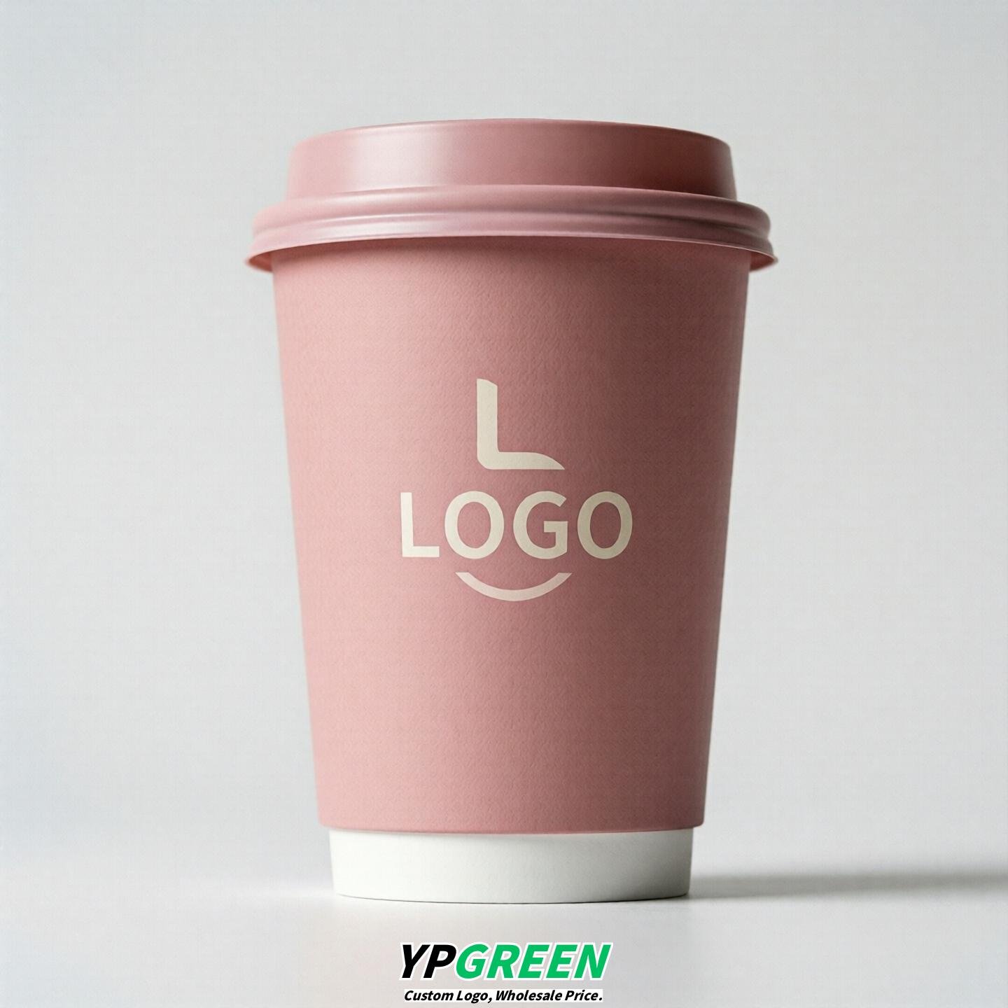 Pink Custom Logo Paper Cups: 8-24oz & Double Wall