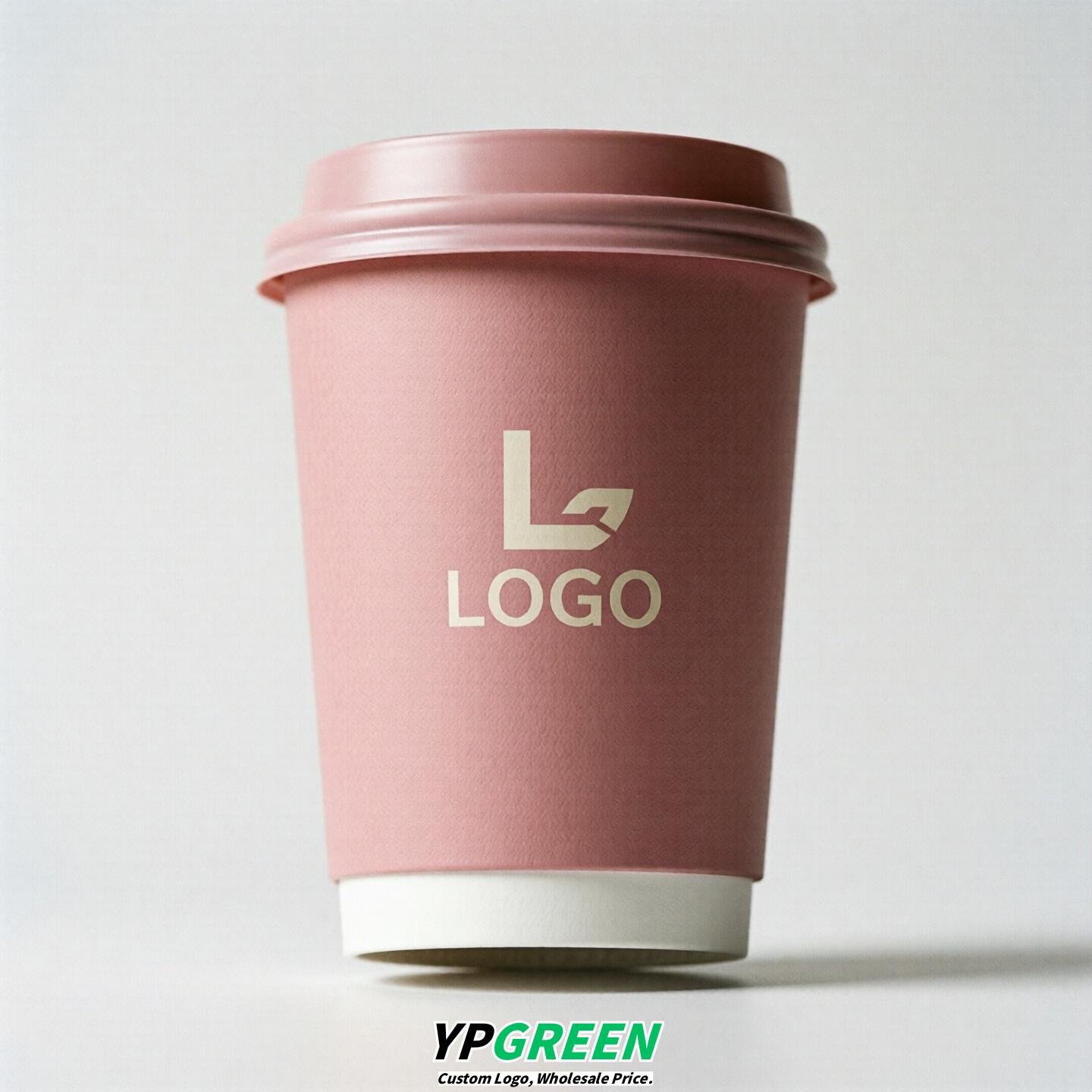 Pink Custom Logo Paper Cups: 8-24oz & Double Wall
