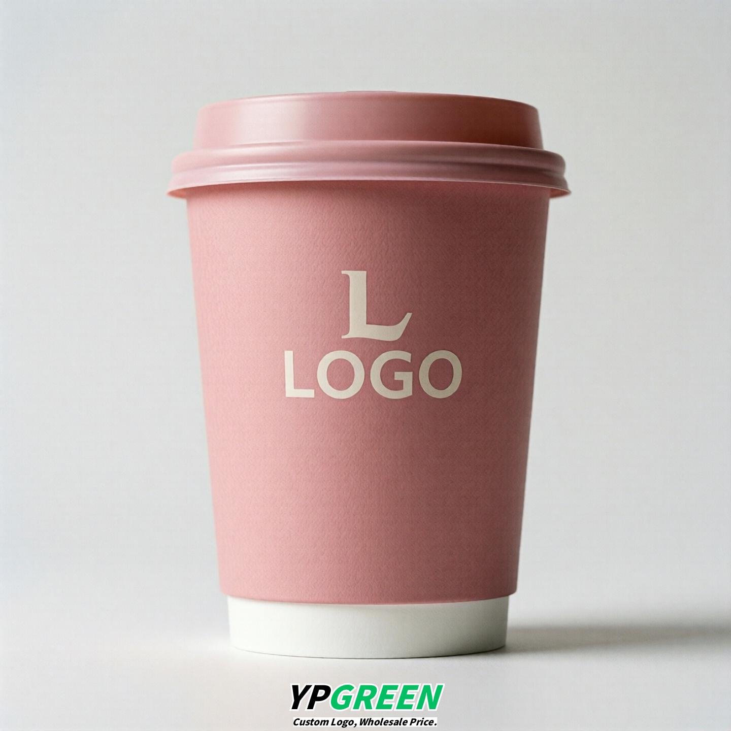 Pink Custom Logo Paper Cups: 8-24oz & Double Wall