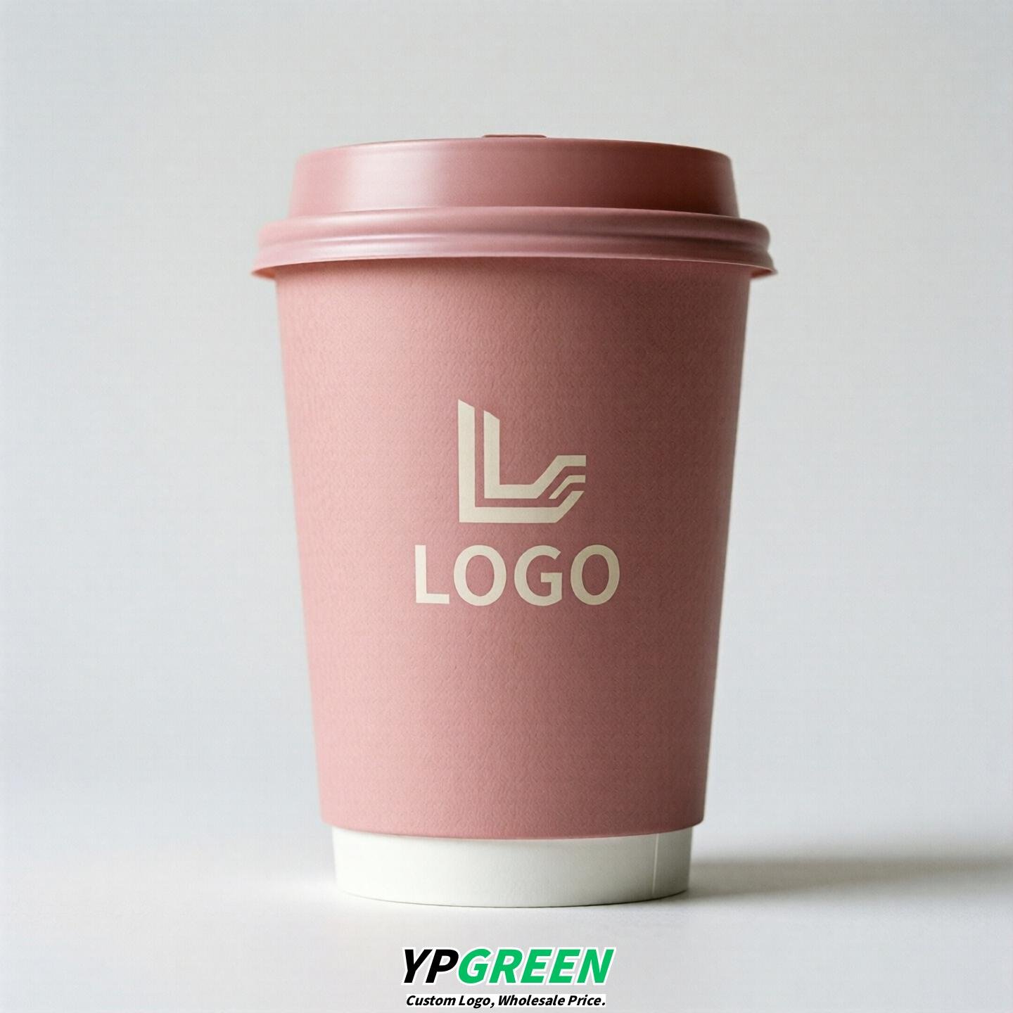 Pink Custom Logo Paper Cups: 8-24oz & Double Wall