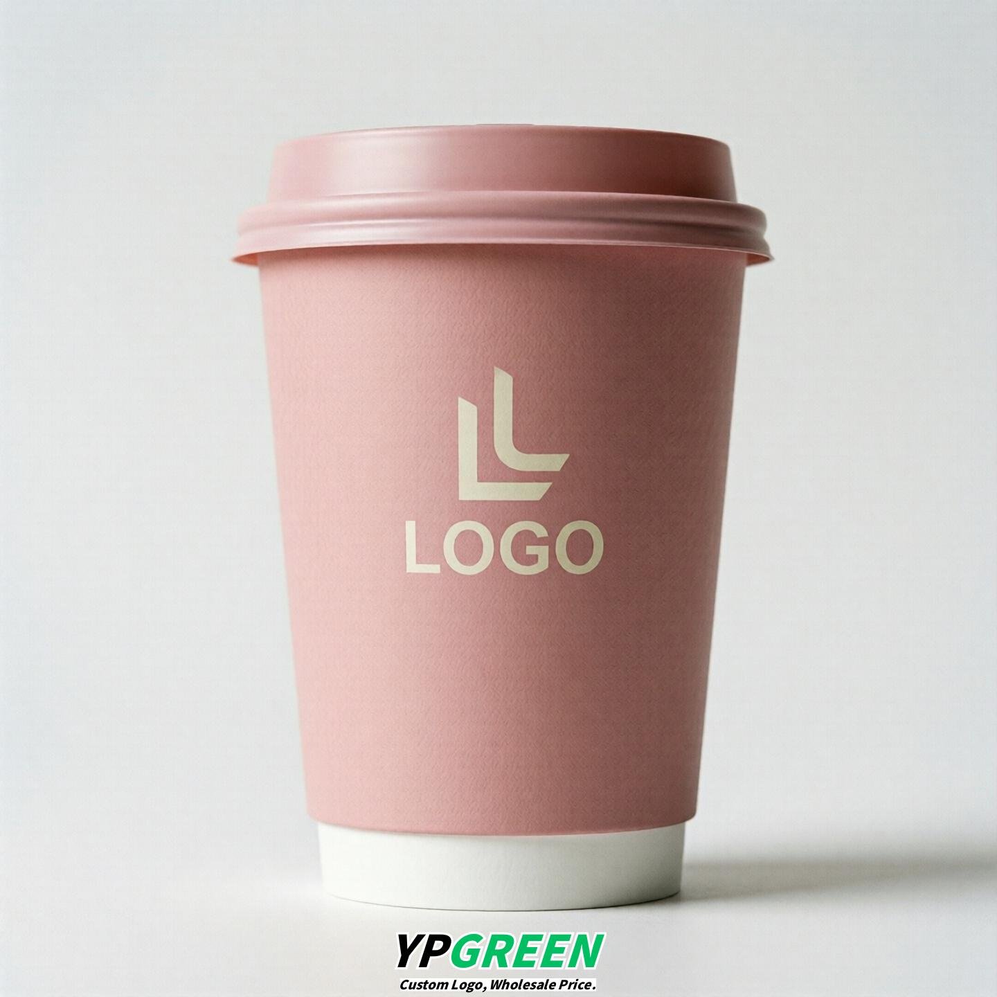 Pink Custom Logo Paper Cups: 8-24oz & Double Wall