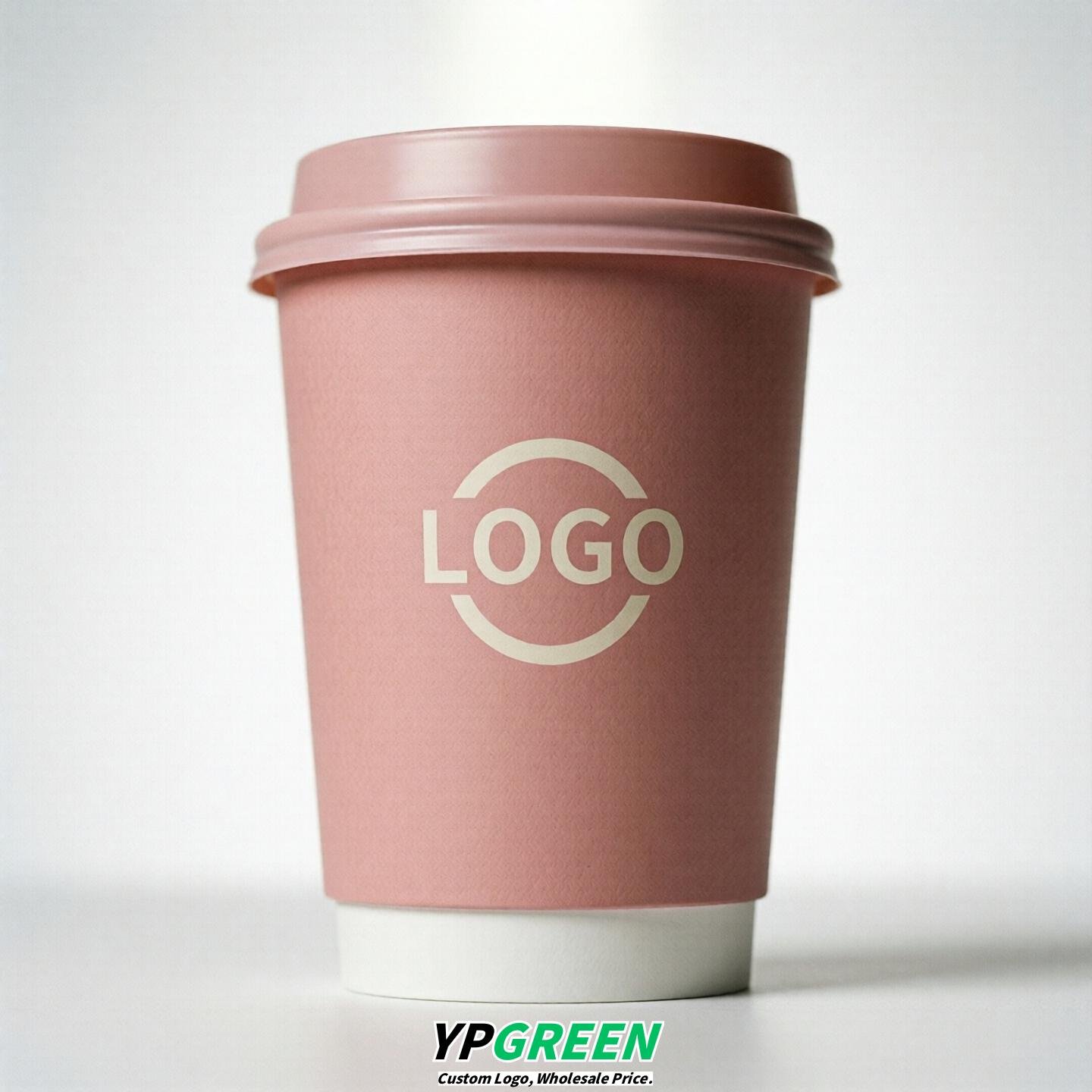Pink Custom Logo Paper Cups: 8-24oz & Double Wall