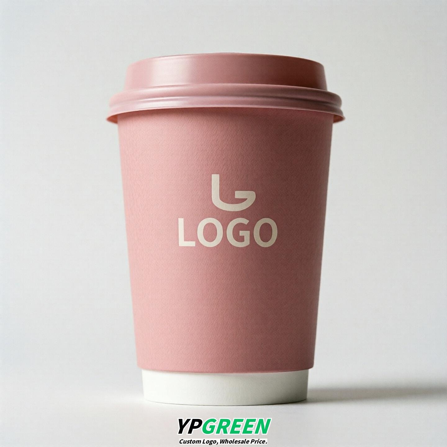 Pink Custom Logo Paper Cups: 8-24oz & Double Wall