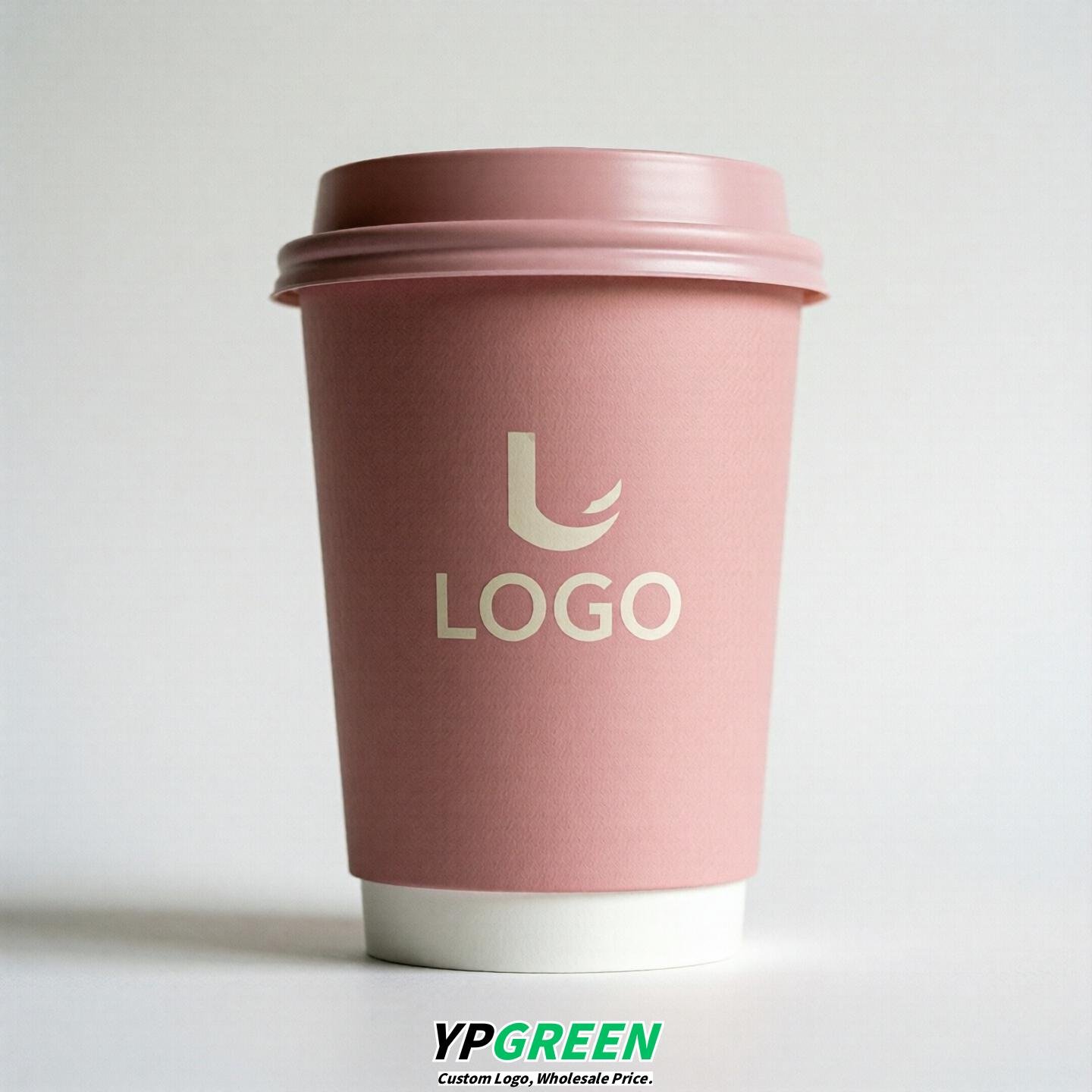 Pink Custom Logo Paper Cups: 8-24oz & Double Wall