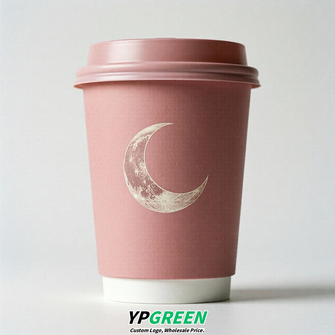 Pink Moon Paper Cups with Lids 8-24oz