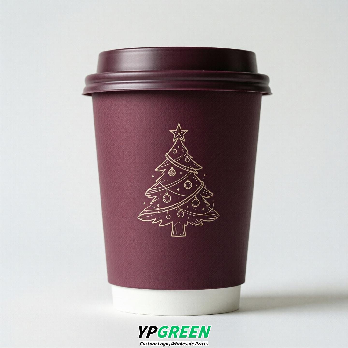 Plum Paper Cups with Christmas Design 8-24oz