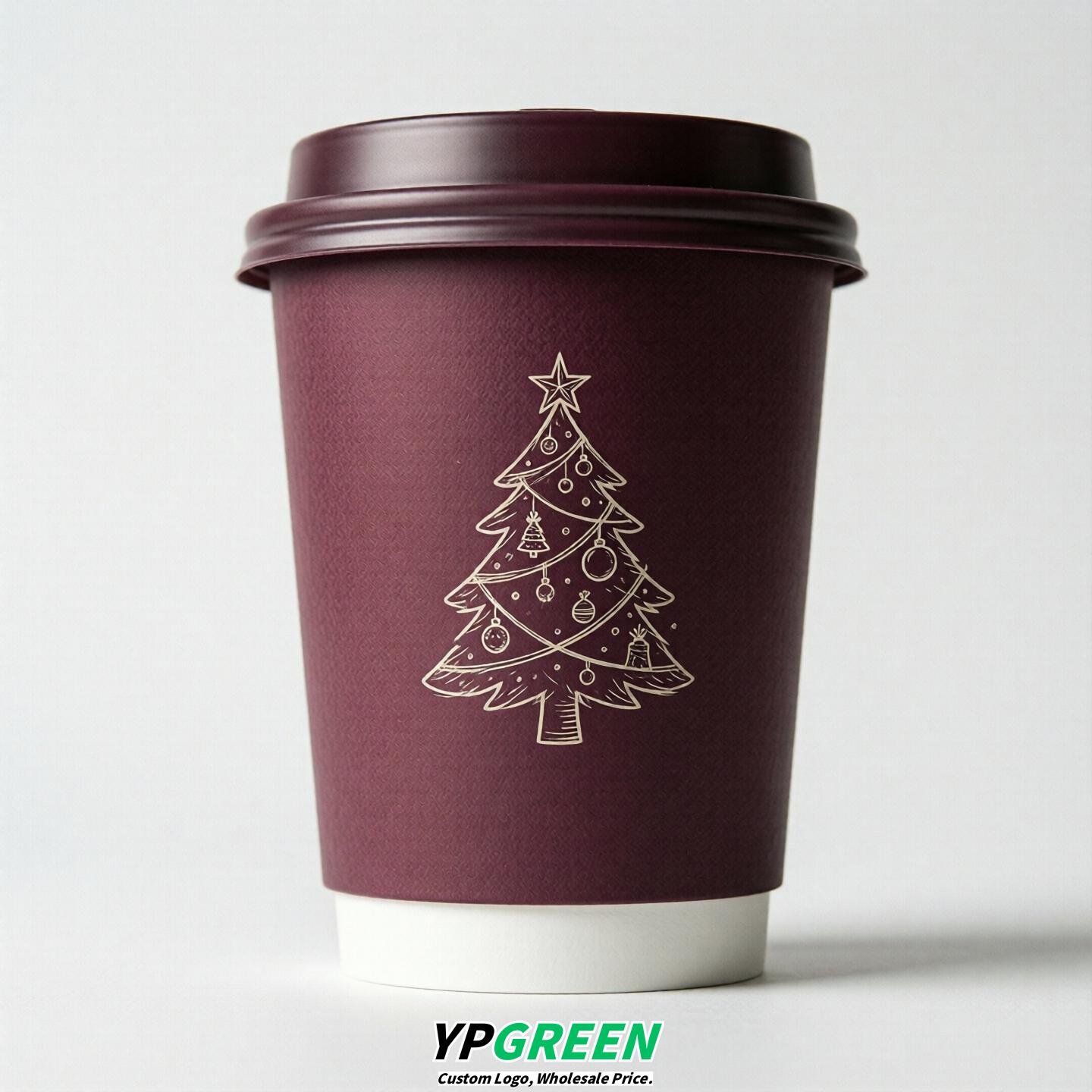 Plum Paper Cups with Christmas Design 8-24oz