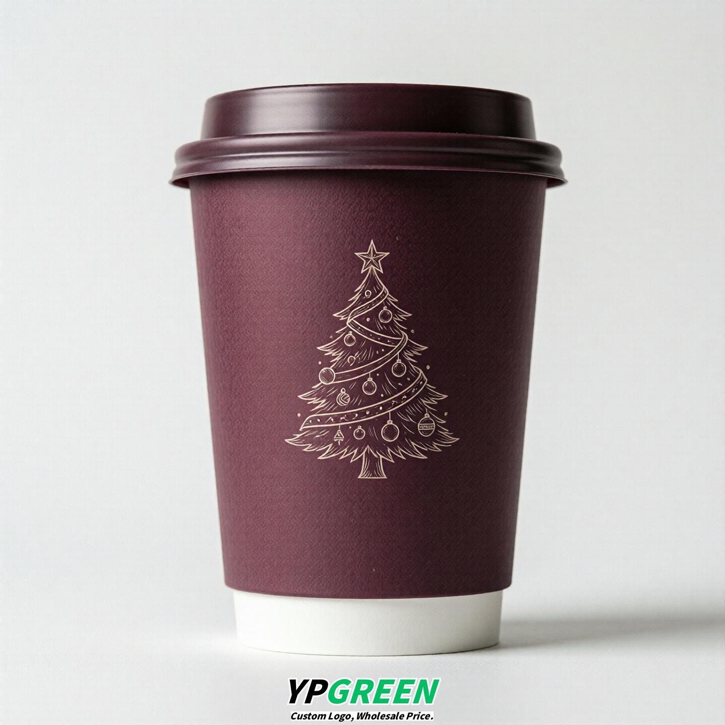 Plum Paper Cups with Christmas Design 8-24oz