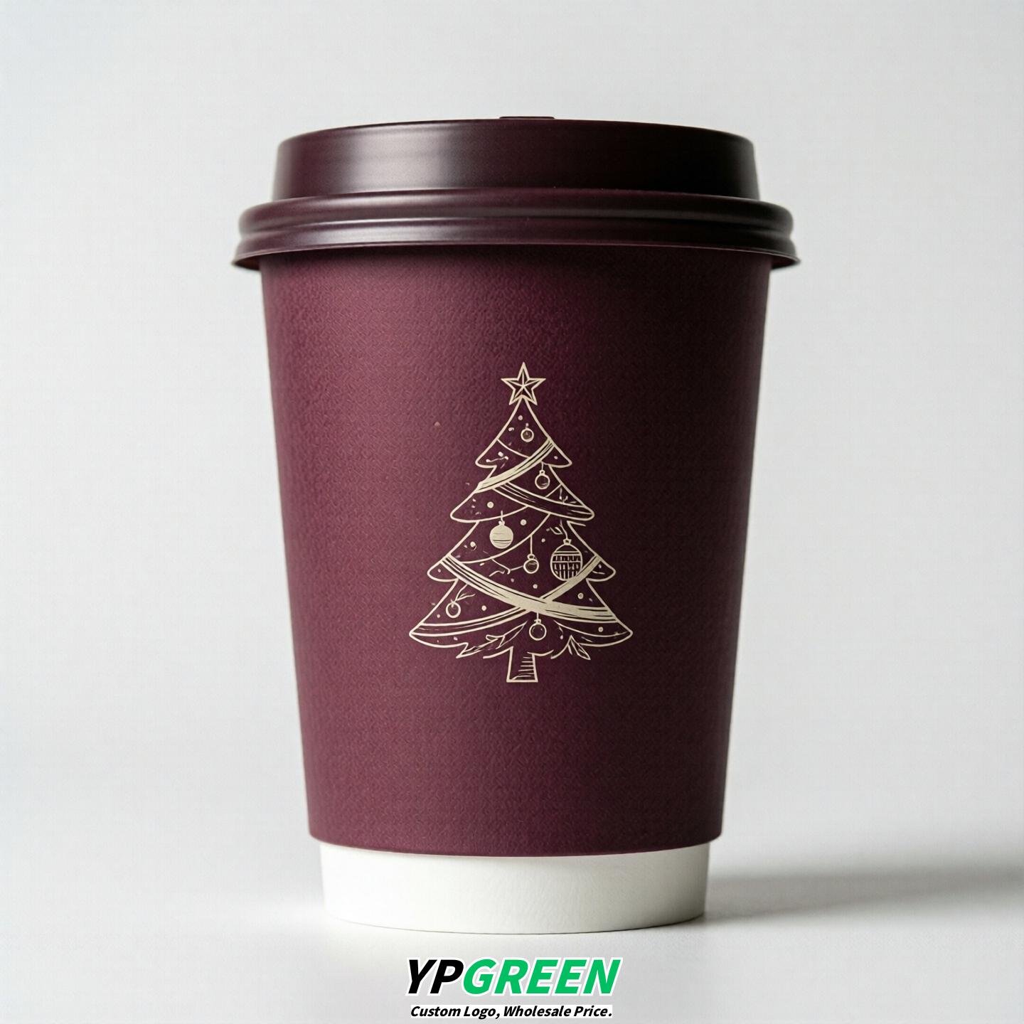 Plum Paper Cups with Christmas Design 8-24oz