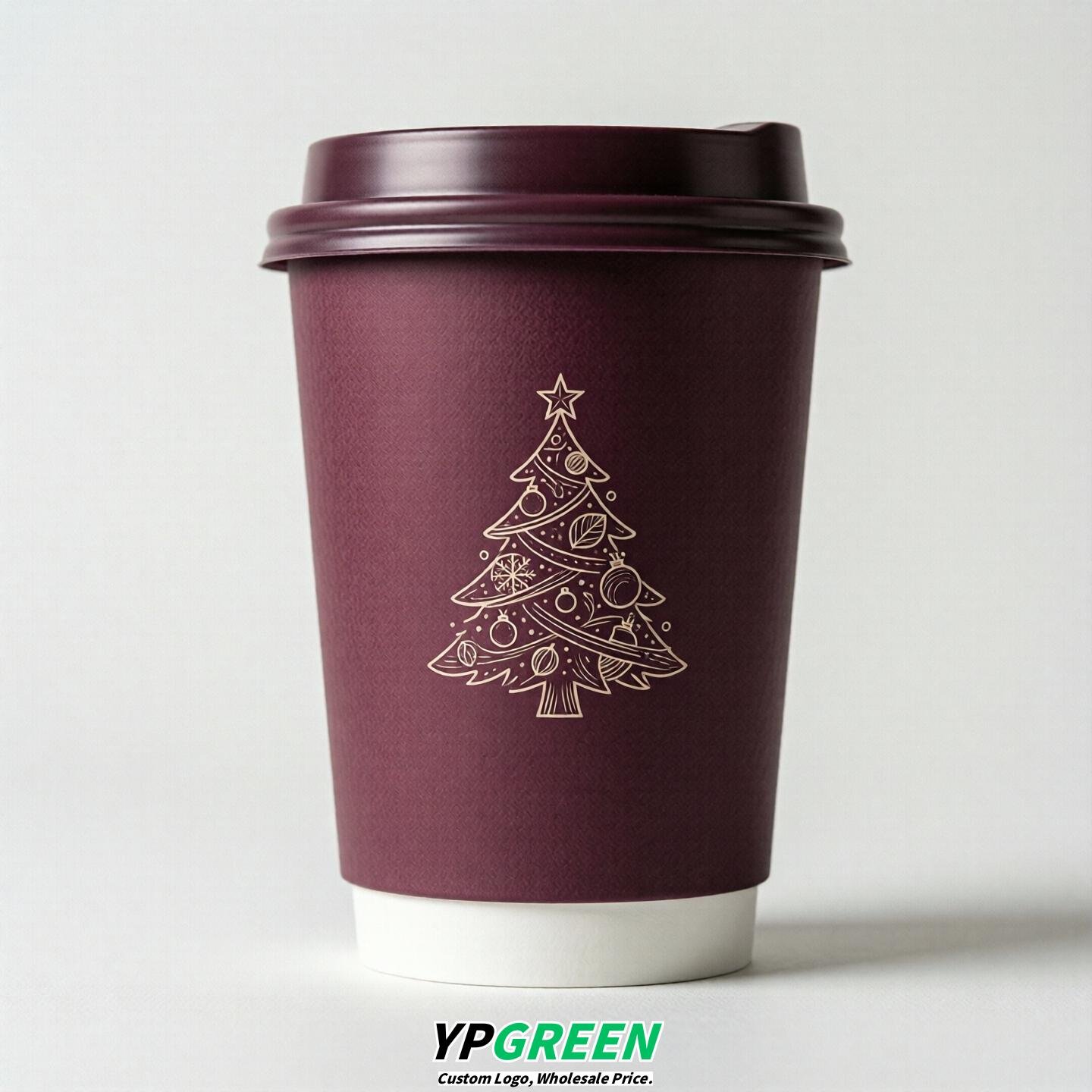 Plum Paper Cups with Christmas Design 8-24oz