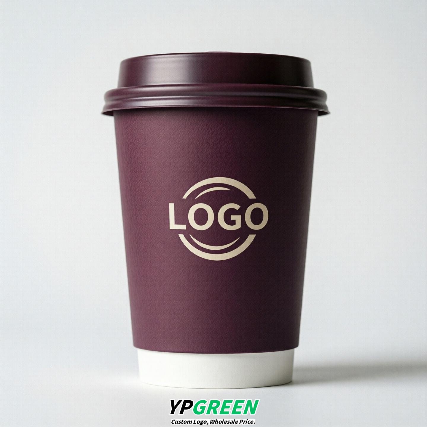 Plum Custom Logo Paper Cups: 8-24oz & Double Wall