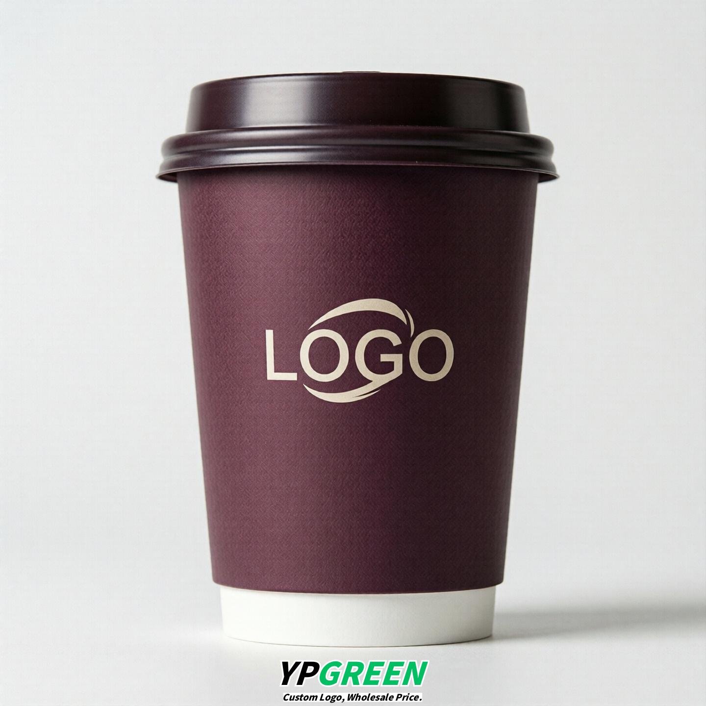 Plum Custom Logo Paper Cups: 8-24oz & Double Wall