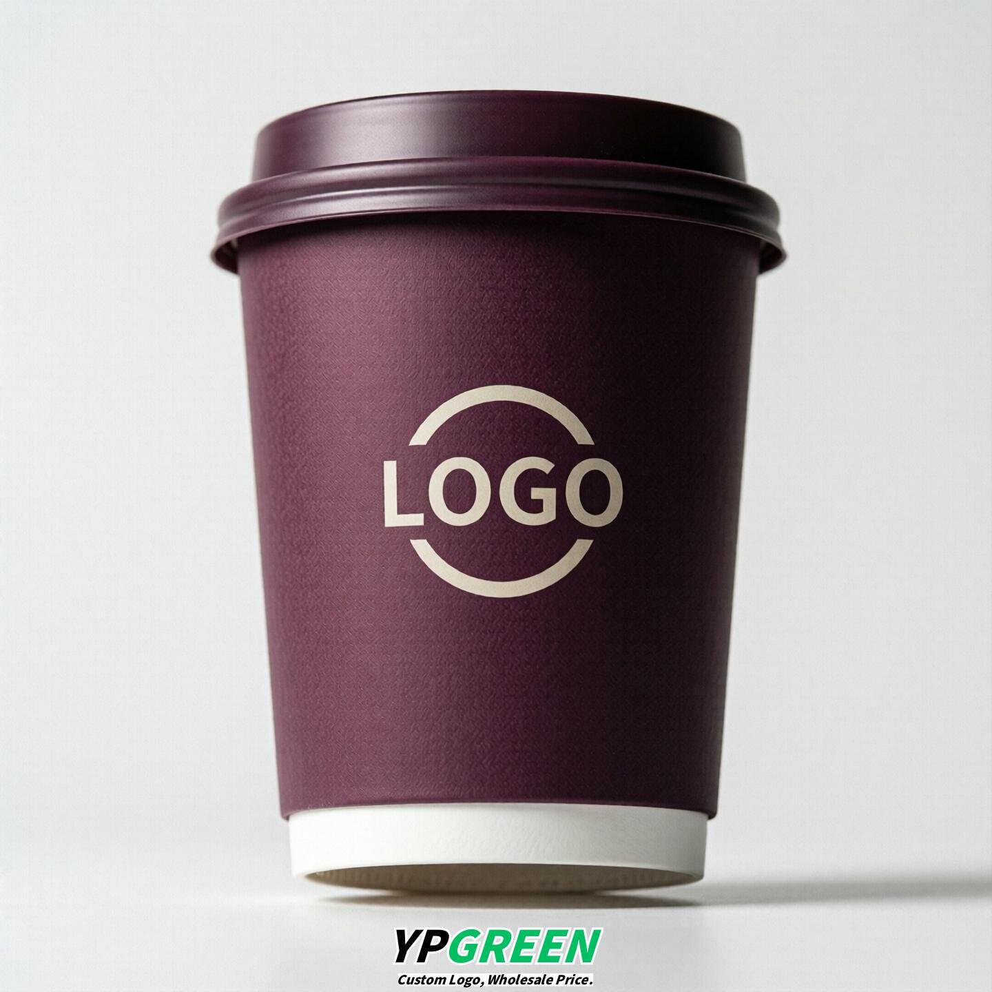 Plum Custom Logo Paper Cups: 8-24oz & Double Wall