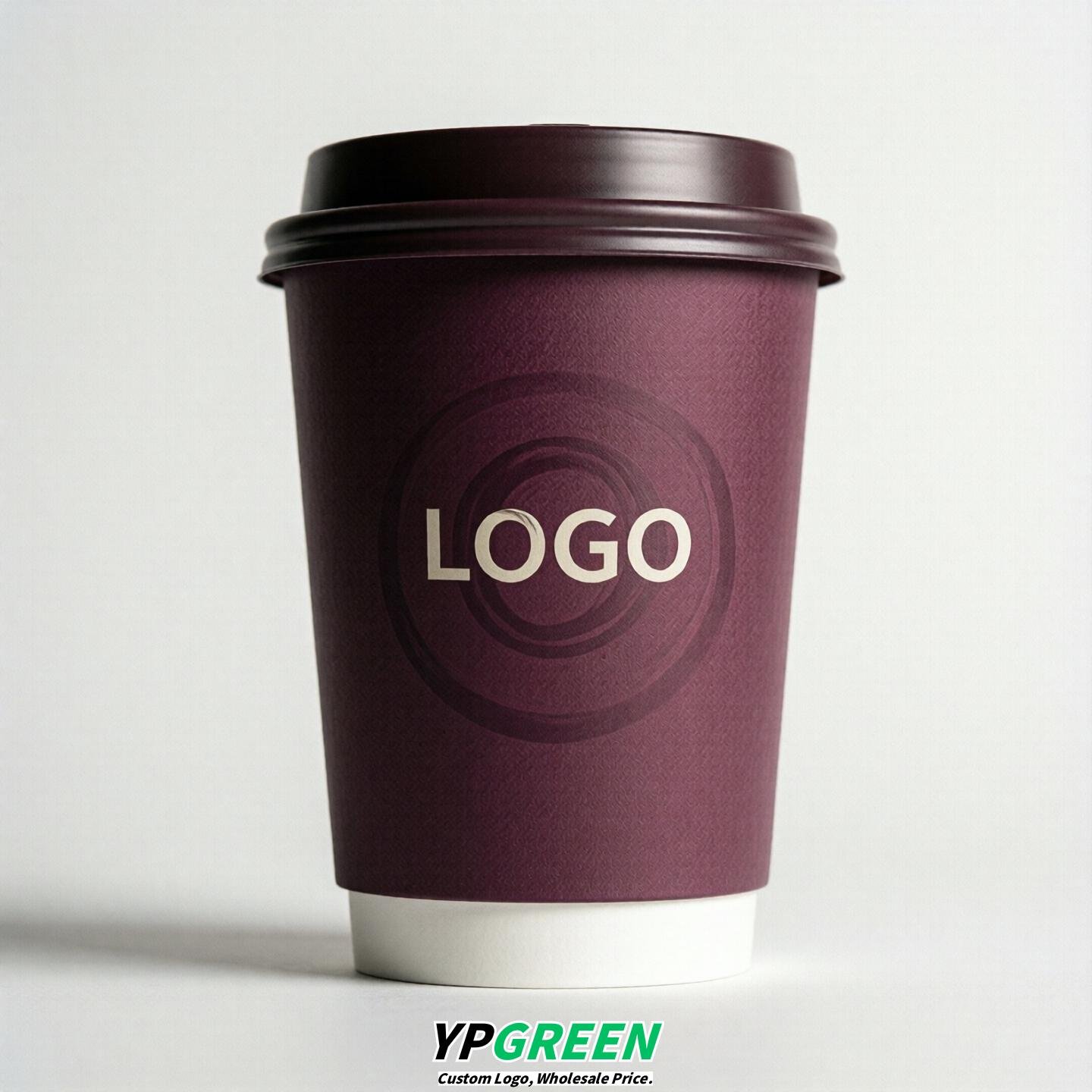 Plum Custom Logo Paper Cups: 8-24oz & Double Wall