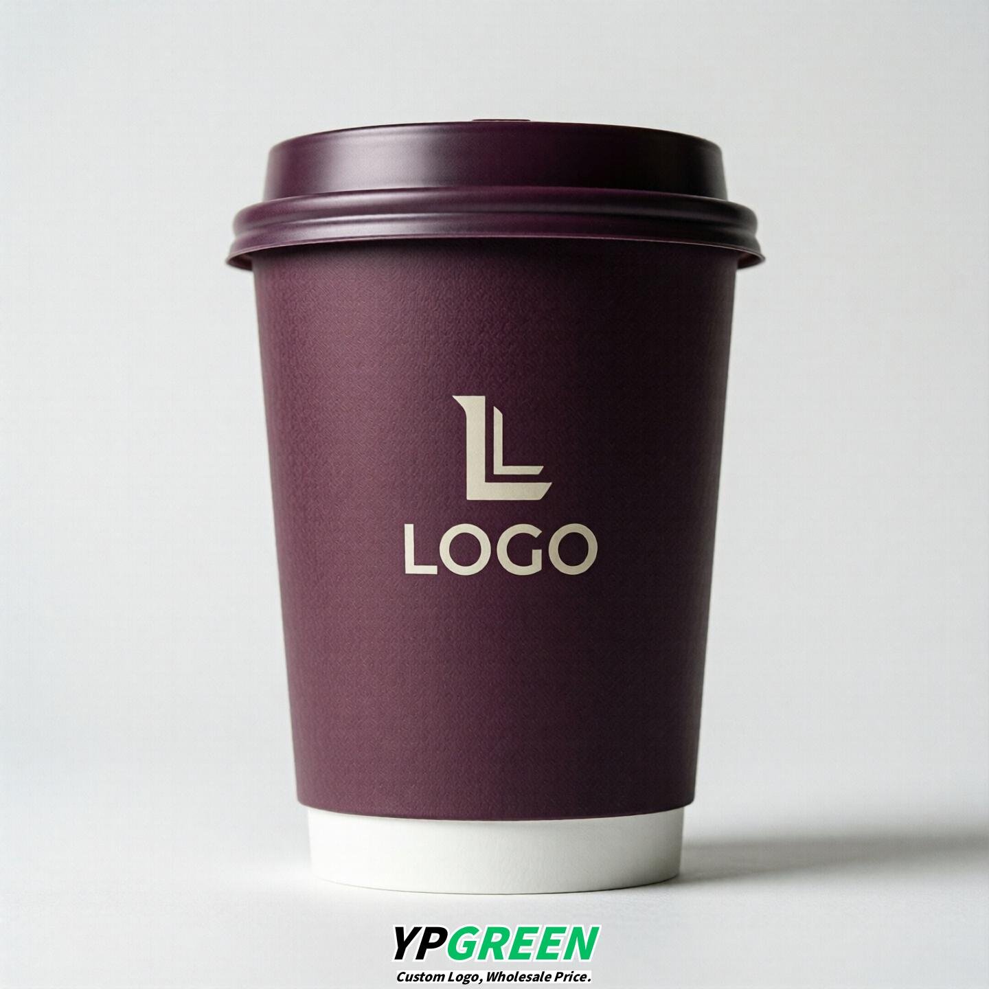 Plum Custom Logo Paper Cups: 8-24oz & Double Wall