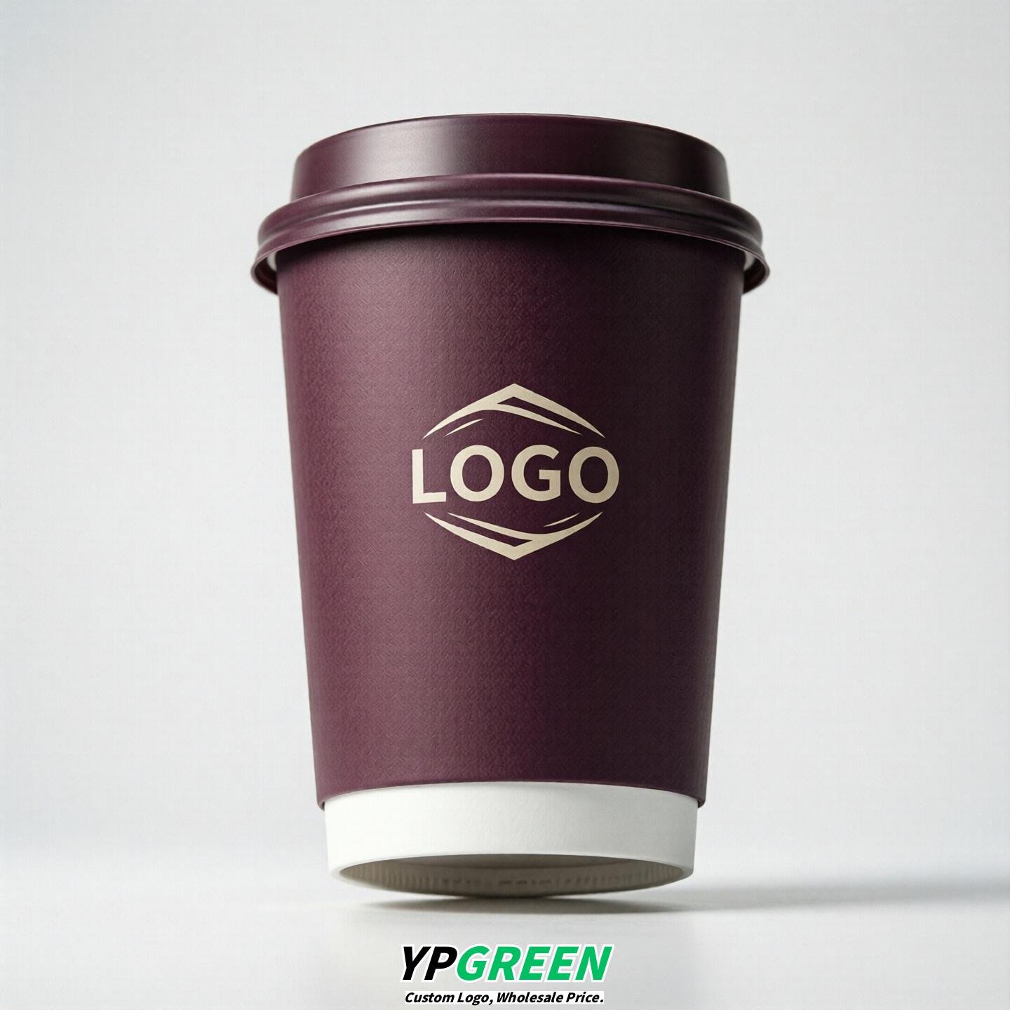 Plum Custom Logo Paper Cups: 8-24oz & Double Wall