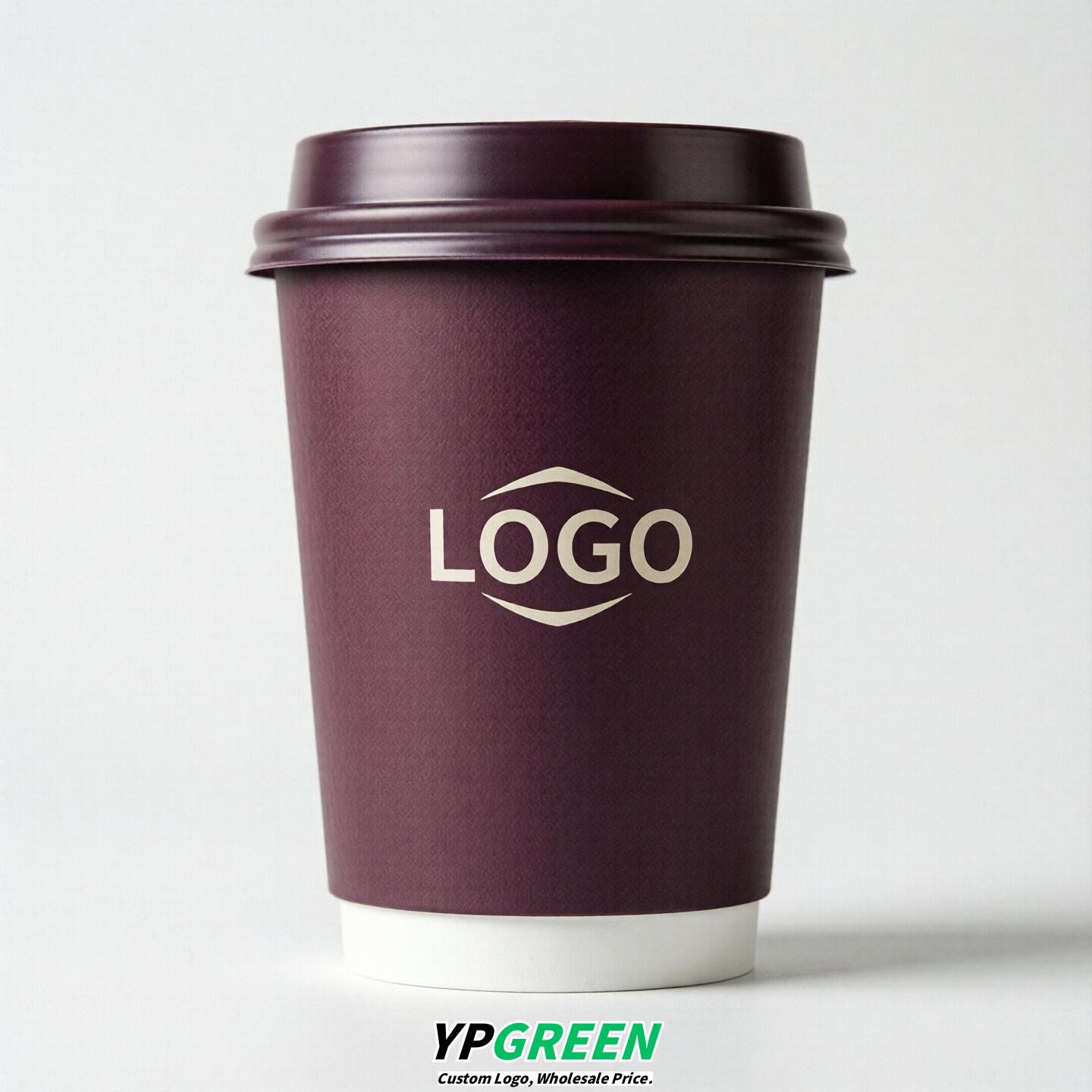 Plum Custom Logo Paper Cups: 8-24oz & Double Wall