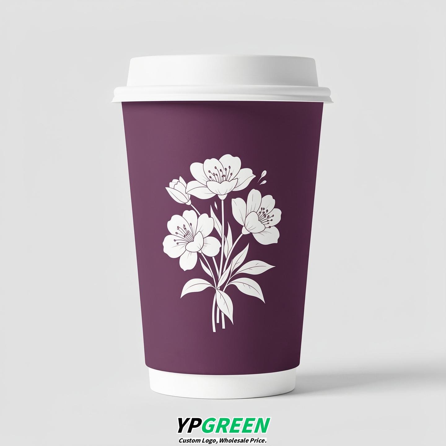 Plum Floral Paper Cups with Lids 8-24oz