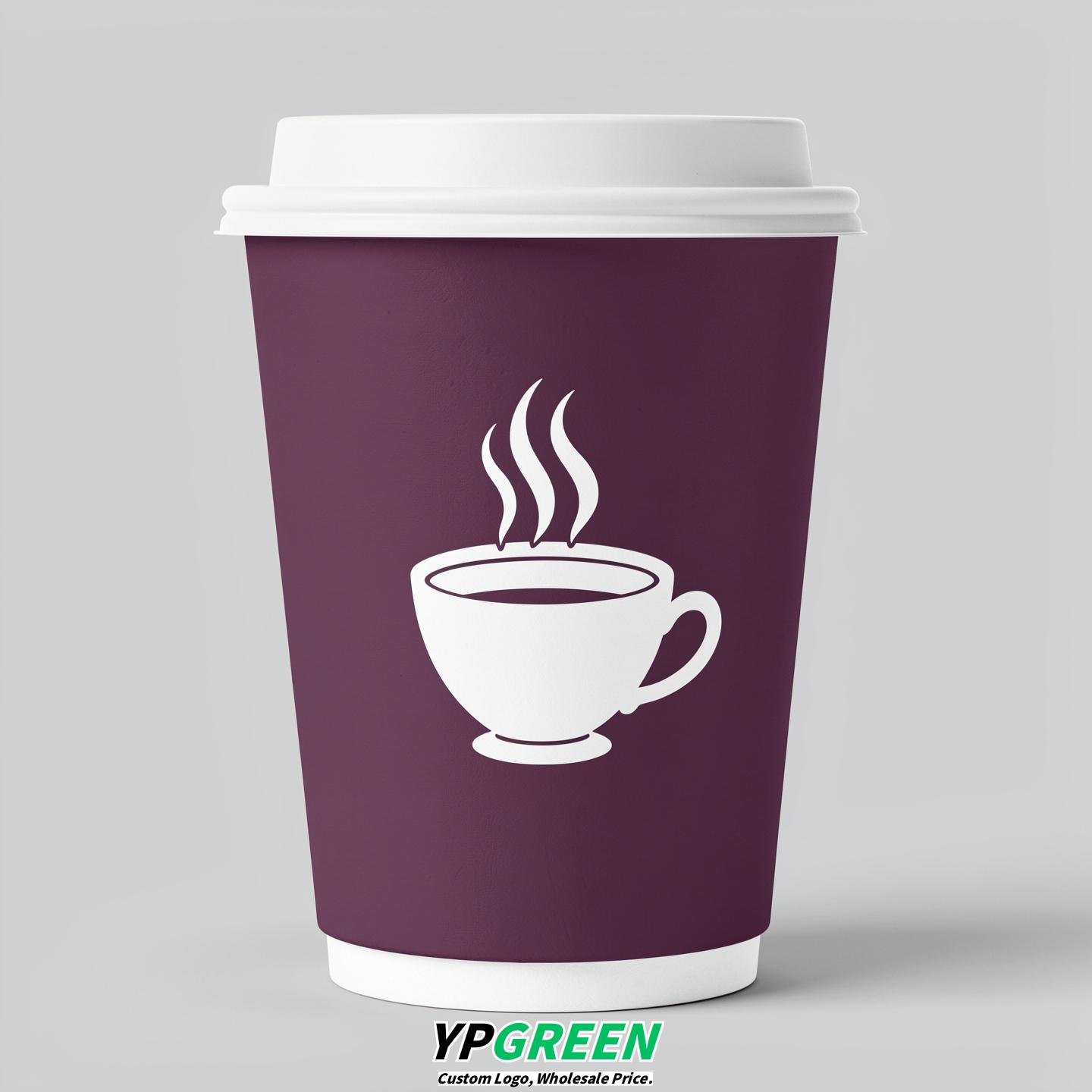Plum Hot Coffee Icon Paper Cups - Disposable Steaming Coffee Design