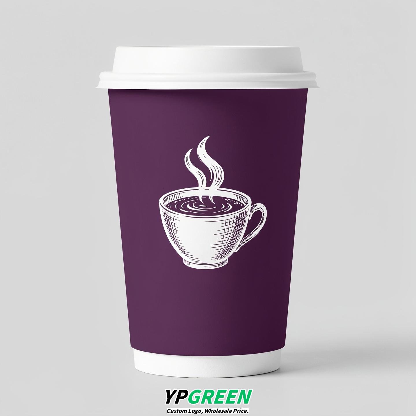 Plum Hot Coffee Icon Paper Cups - Disposable Steaming Coffee Design