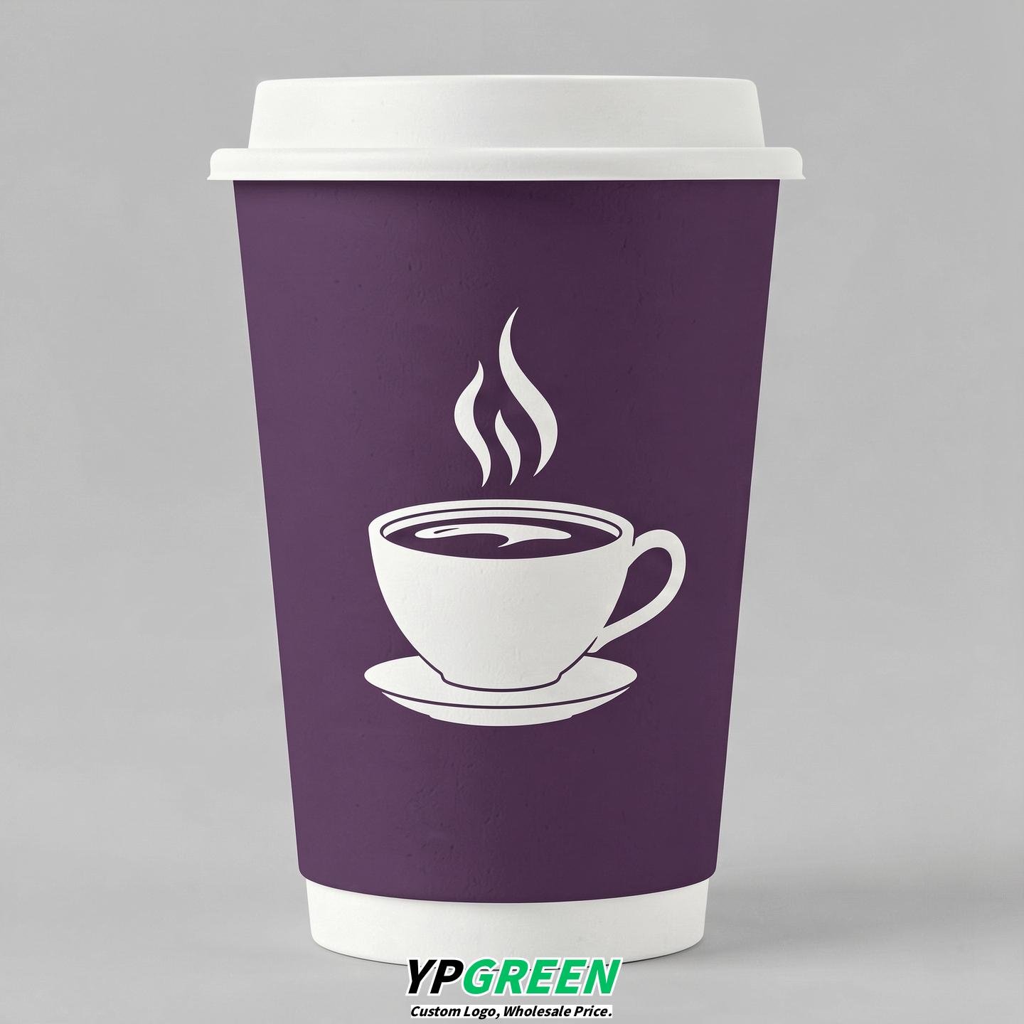 Plum Hot Coffee Icon Paper Cups - Disposable Steaming Coffee Design