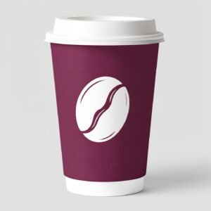 Plum Paper Cups with Coffee Bean Logo & Lids 8-24oz