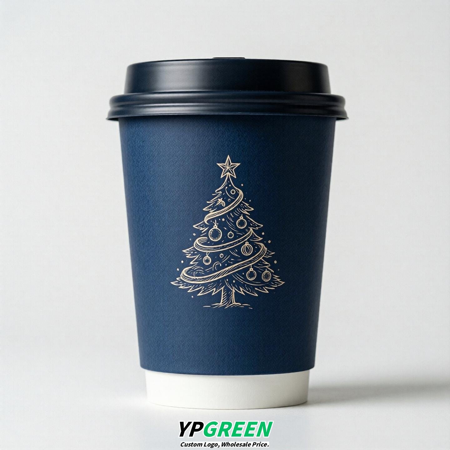 Prussian Blue Paper Cups with Christmas Design 8-24oz