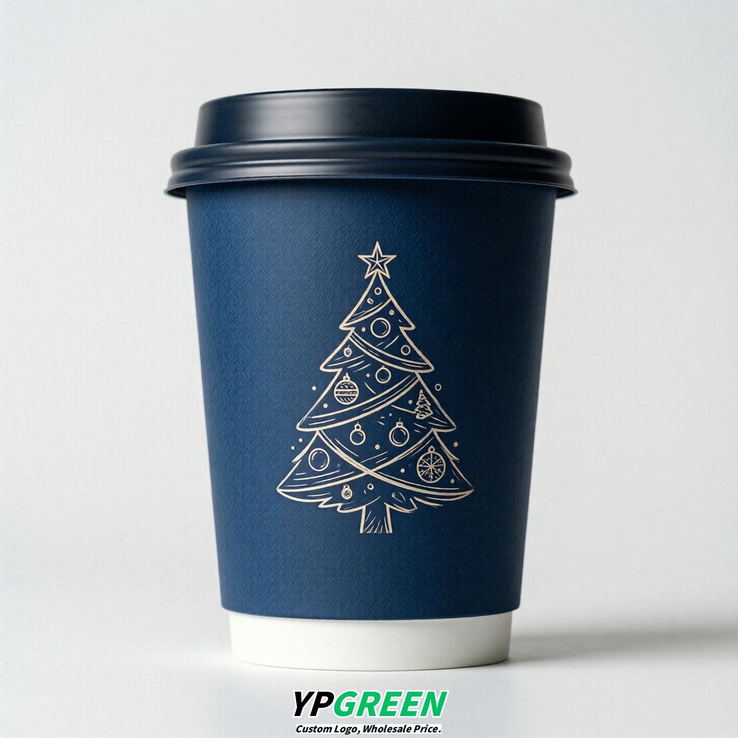 Prussian Blue Paper Cups with Christmas Design 8-24oz