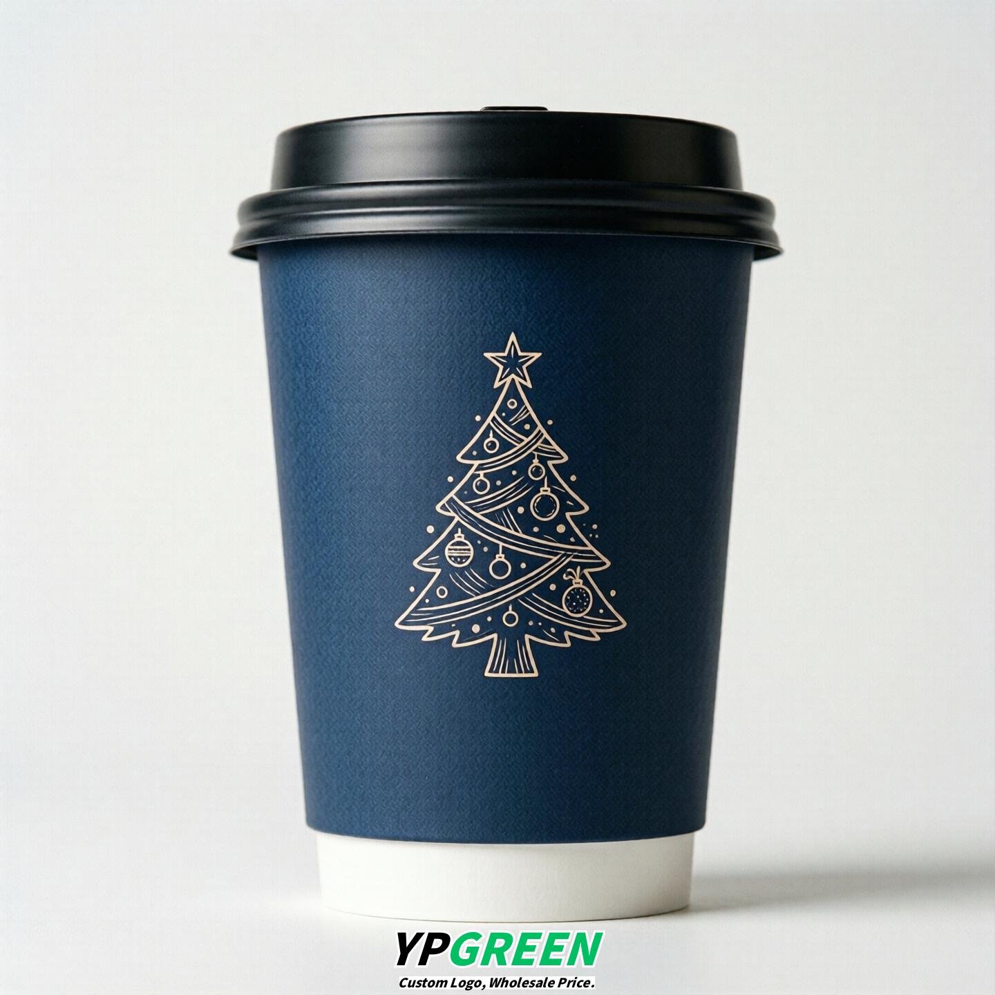 Prussian Blue Paper Cups with Christmas Design 8-24oz