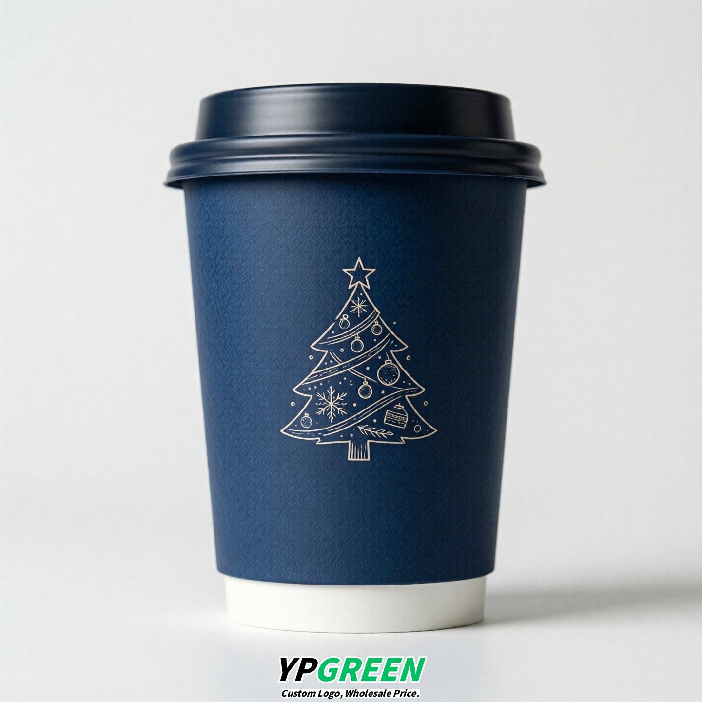 Prussian Blue Paper Cups with Christmas Design 8-24oz