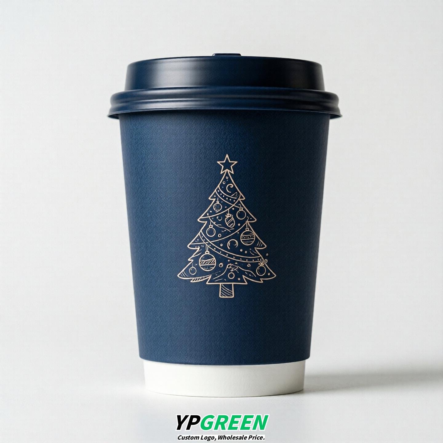 Prussian Blue Paper Cups with Christmas Design 8-24oz
