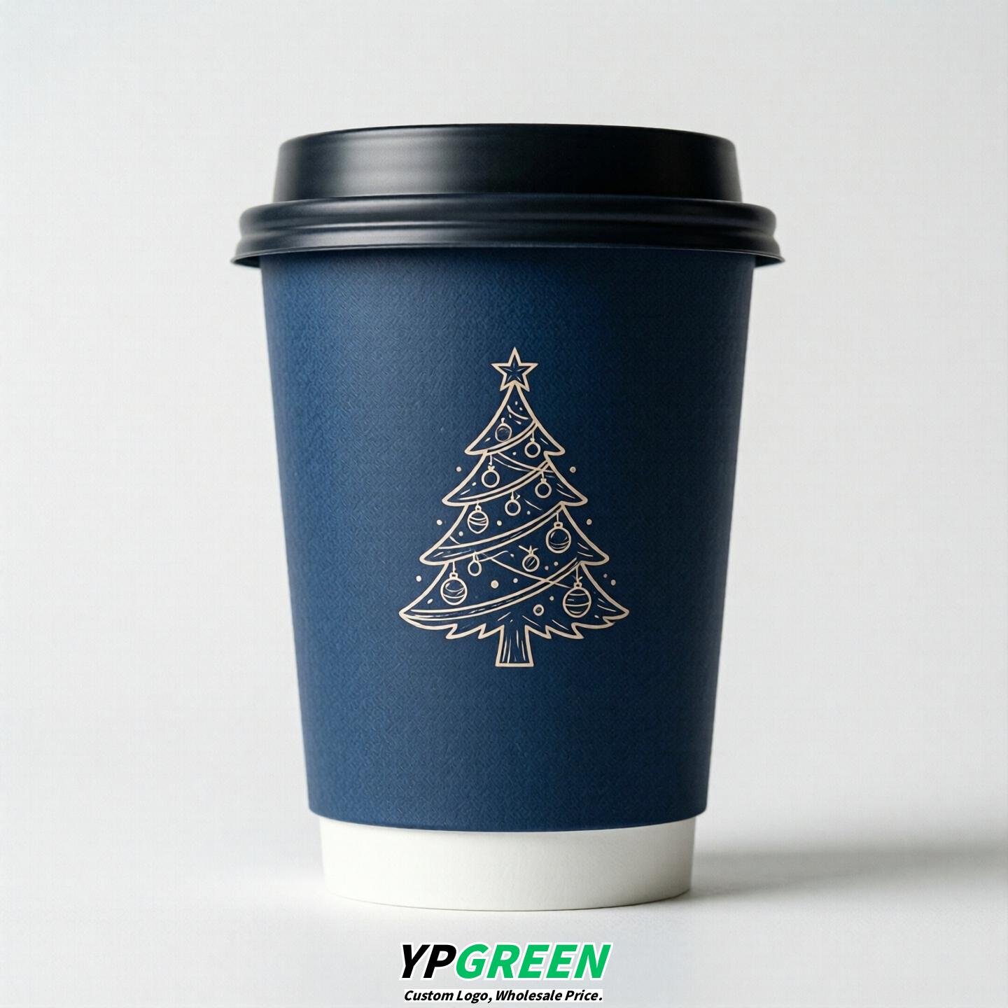 Prussian Blue Paper Cups with Christmas Design 8-24oz