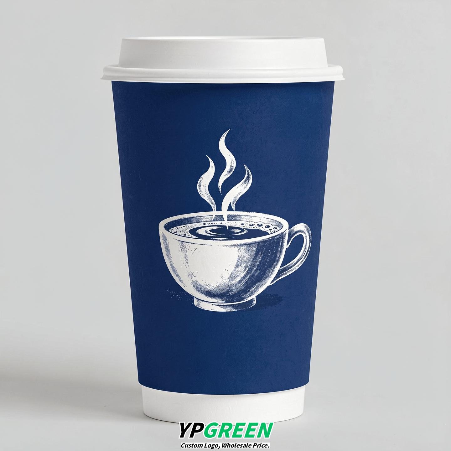 Prussian Blue Hot Coffee Icon Paper Cups - Disposable Steaming Coffee Design
