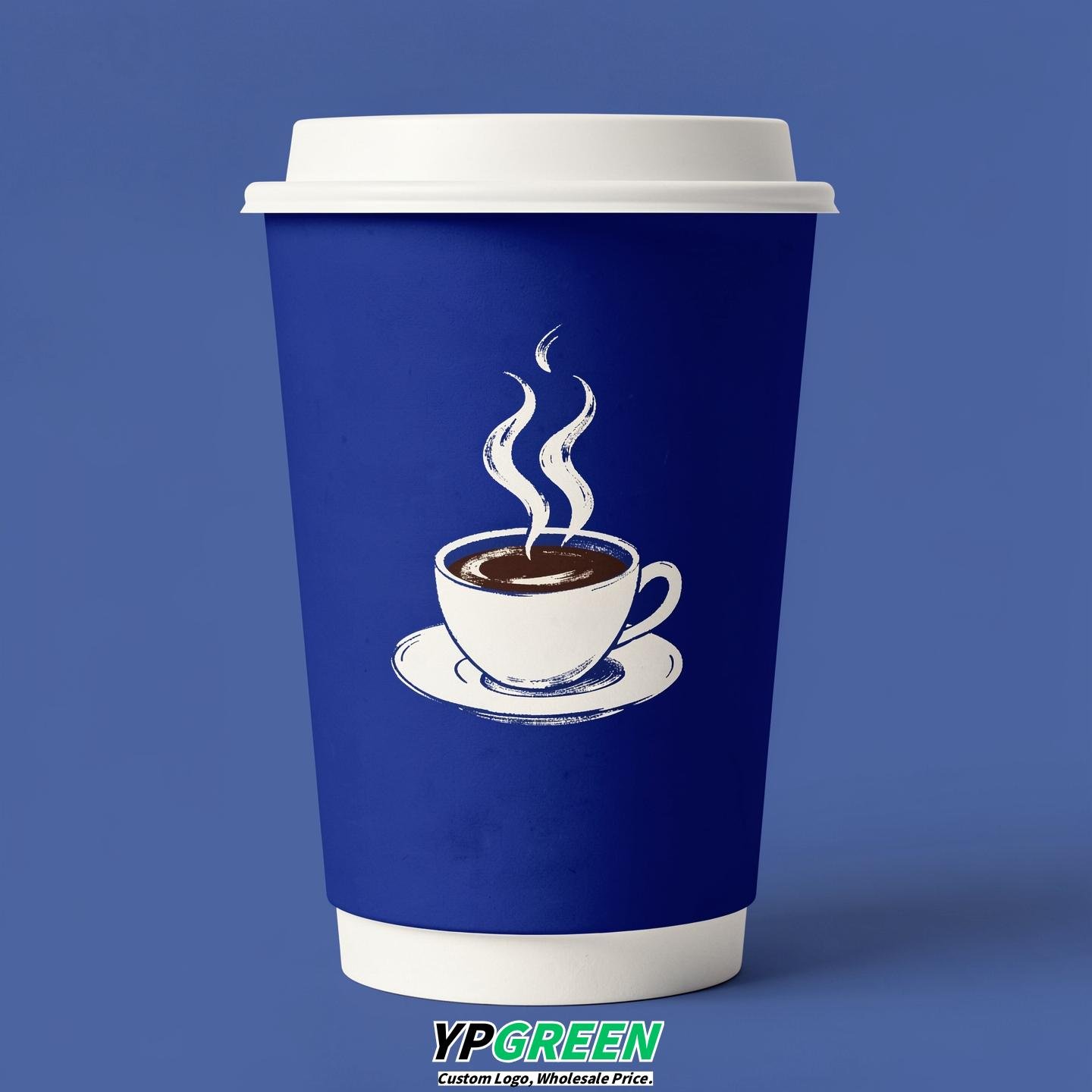 Prussian Blue Hot Coffee Icon Paper Cups - Disposable Steaming Coffee Design