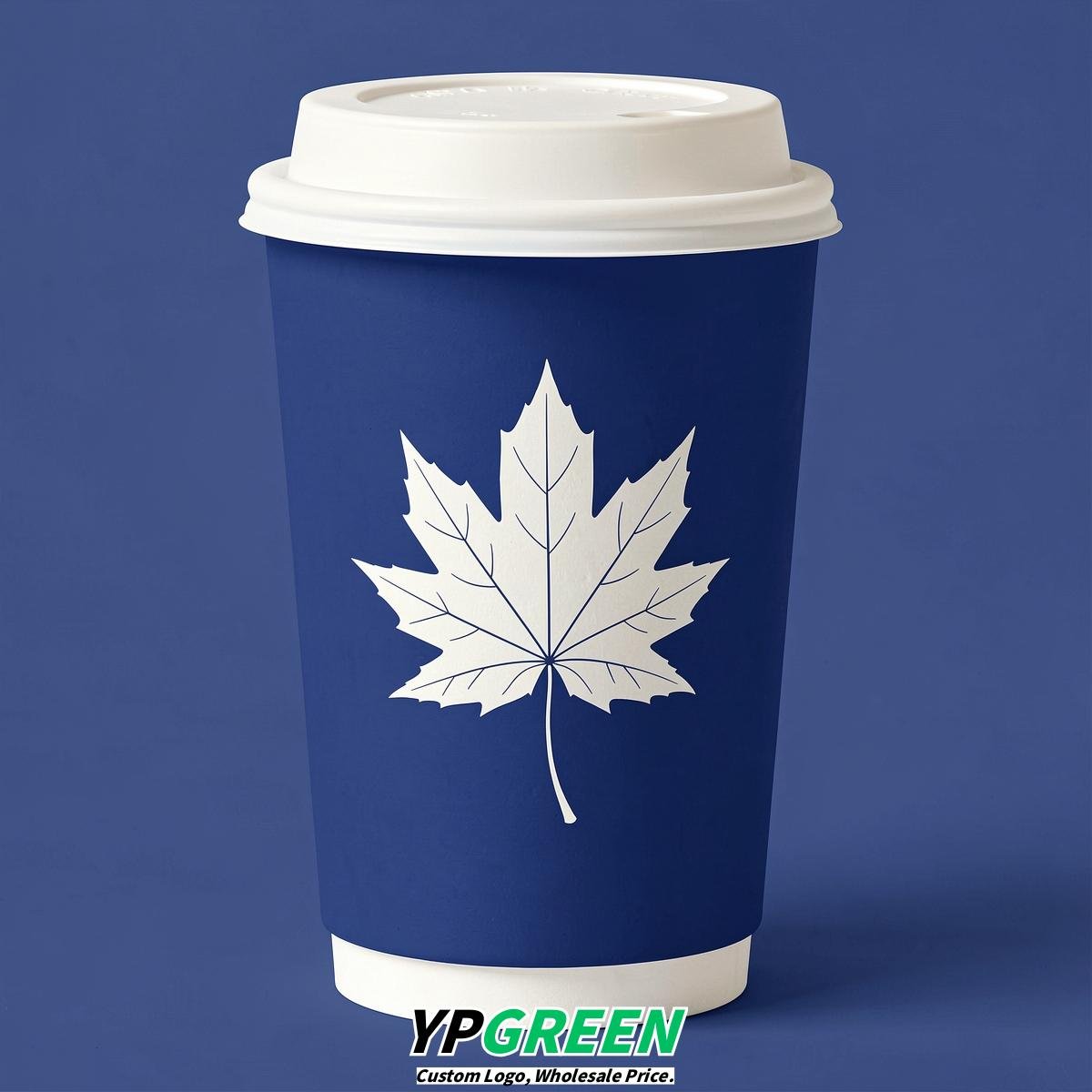 Prussian Blue Leaves Paper Cups with Lids 8-24oz