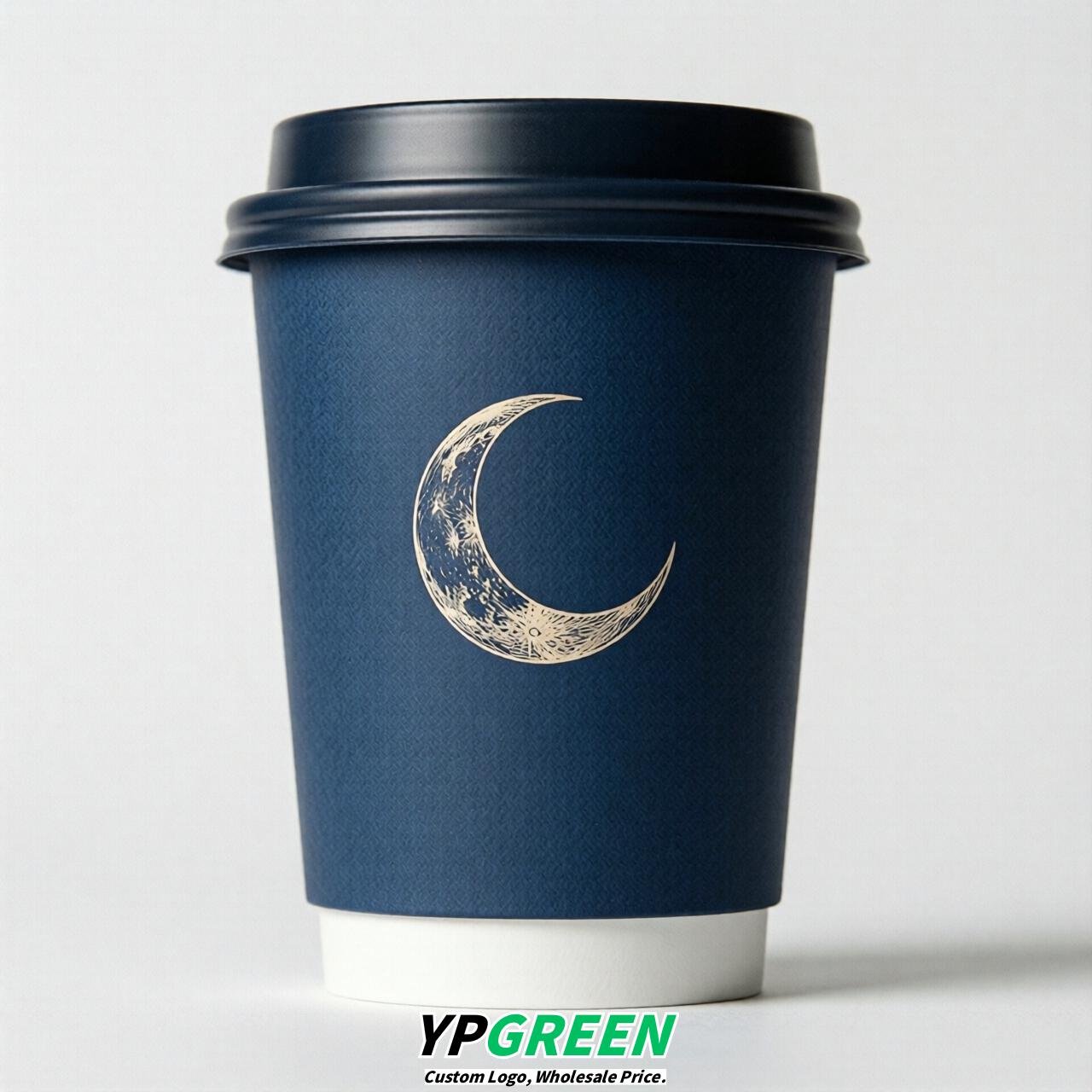 Prussian Blue Moon Paper Cups with Lids 8-24oz