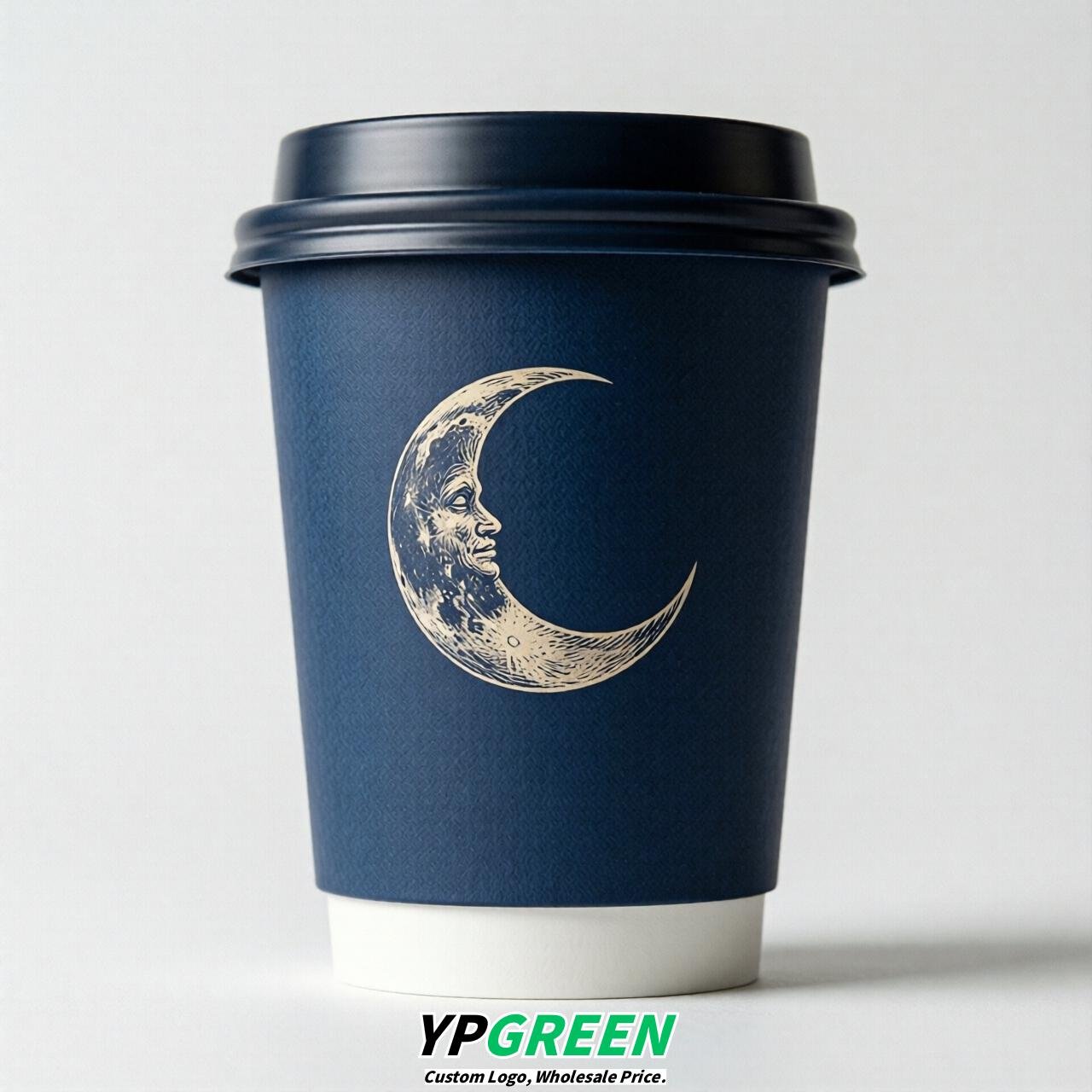 Prussian Blue Moon Paper Cups with Lids 8-24oz